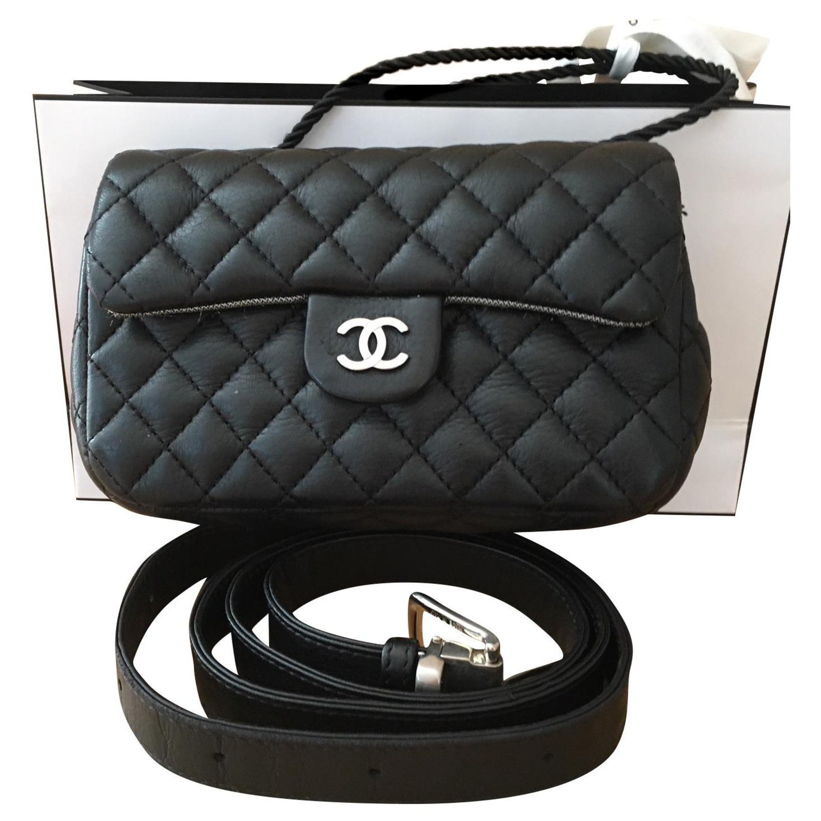 CHANEL VINTAGE QUILTED BEIGE LEATHER FLAP BELTBAG  Still in fashion