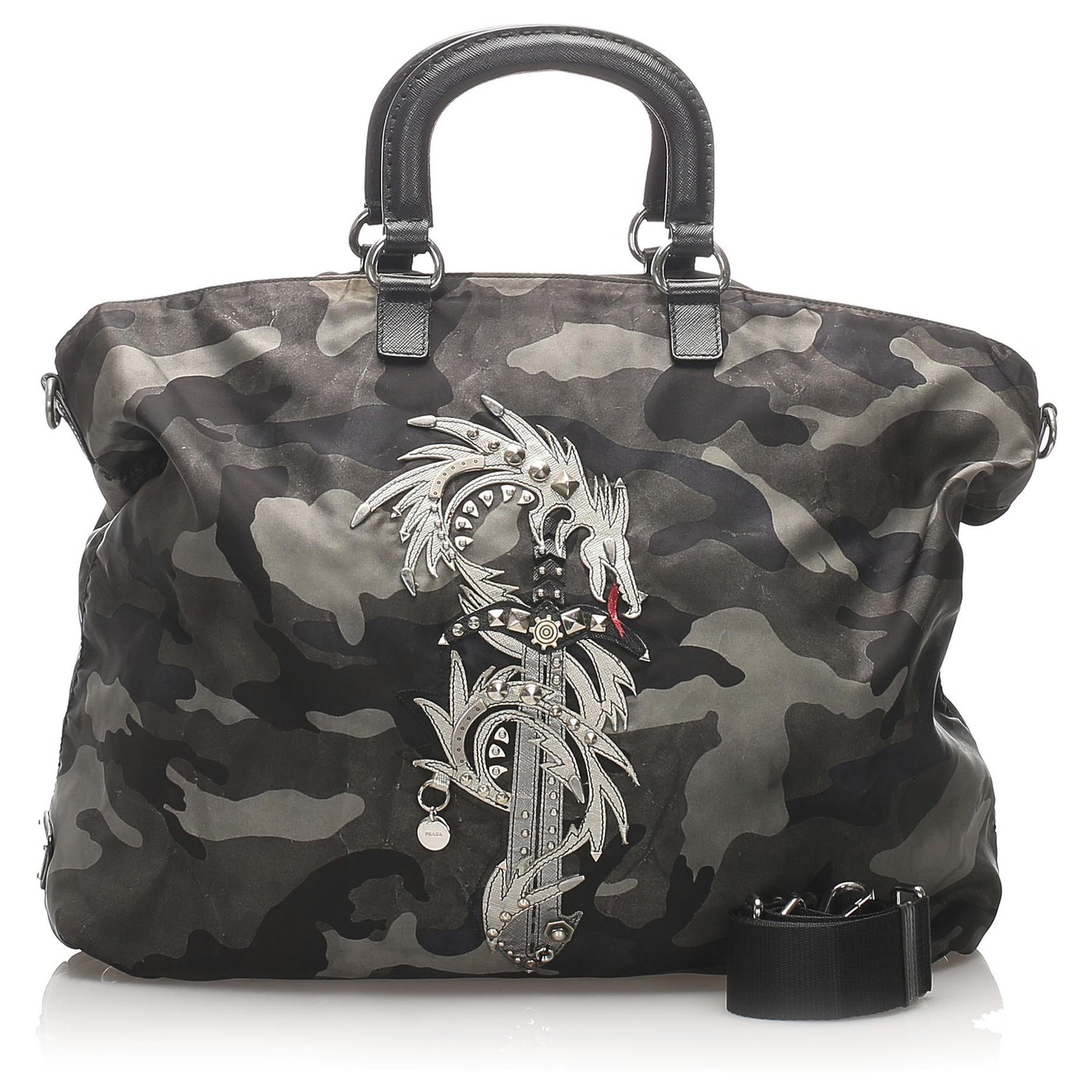 Prada Black Tessuto Camouflage Dragon Satchel Grey Leather Pony-style  calfskin Nylon Cloth  - Joli Closet