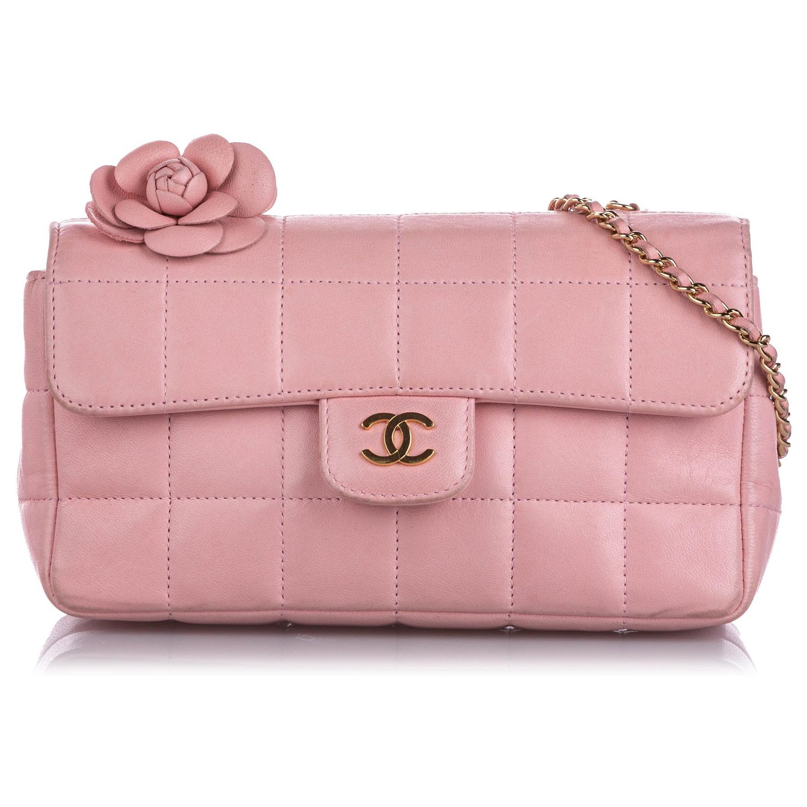 Chanel Pink Choco Bar Camellia Lambskin Leather Chain Crossbody Bag  ref.224990 - Joli Closet