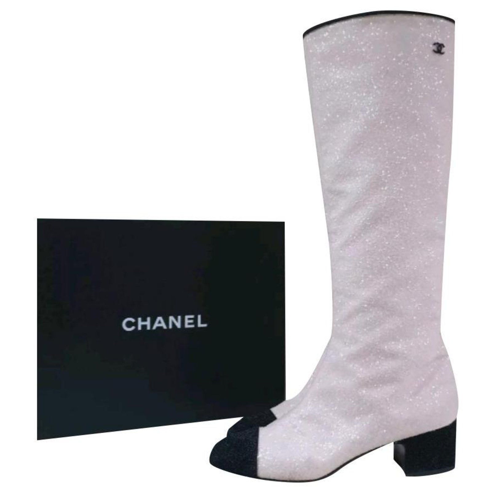 Chanel 2017 Pink Glitter CC Logo Boots ,5  - Joli Closet