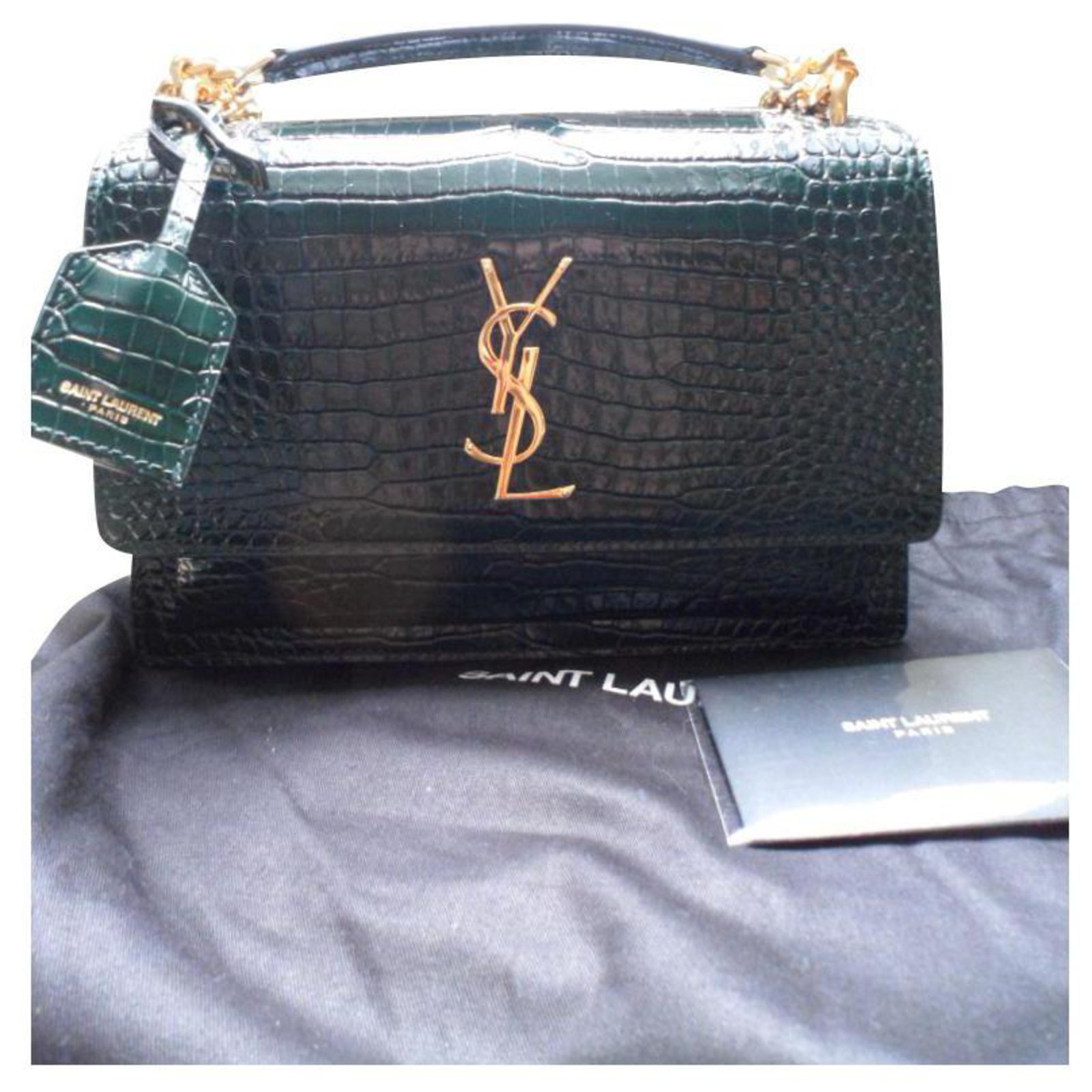 Saint Laurent Sunset Medium Monogram Ysl Croc-Embossed Shoulder Bag