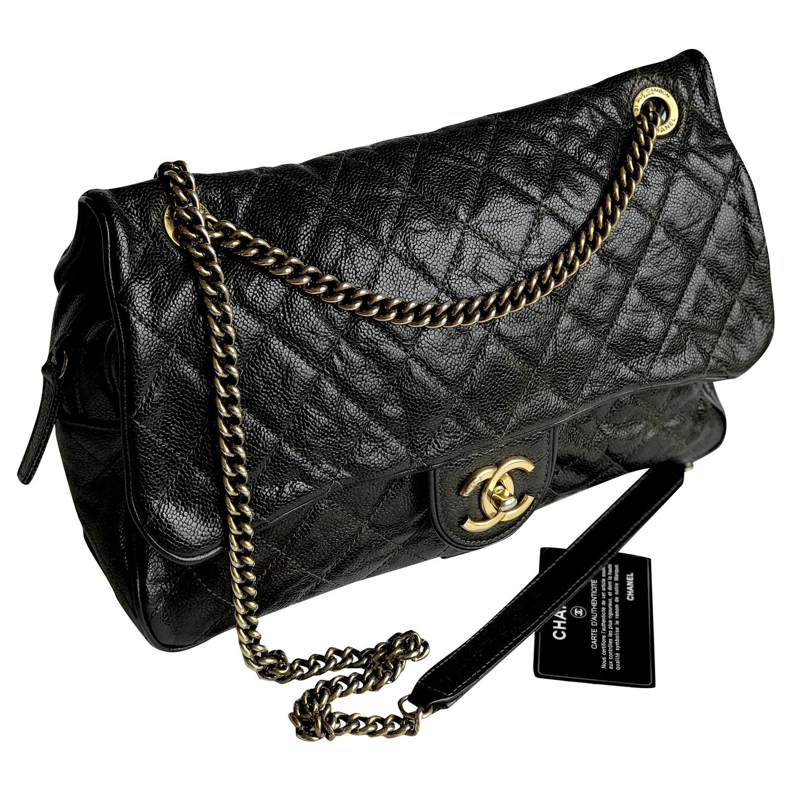 Chanel Jumbo Distressed Caviar (grained) flap bag Brown Dark brown Leather  ref.225506 - Joli Closet