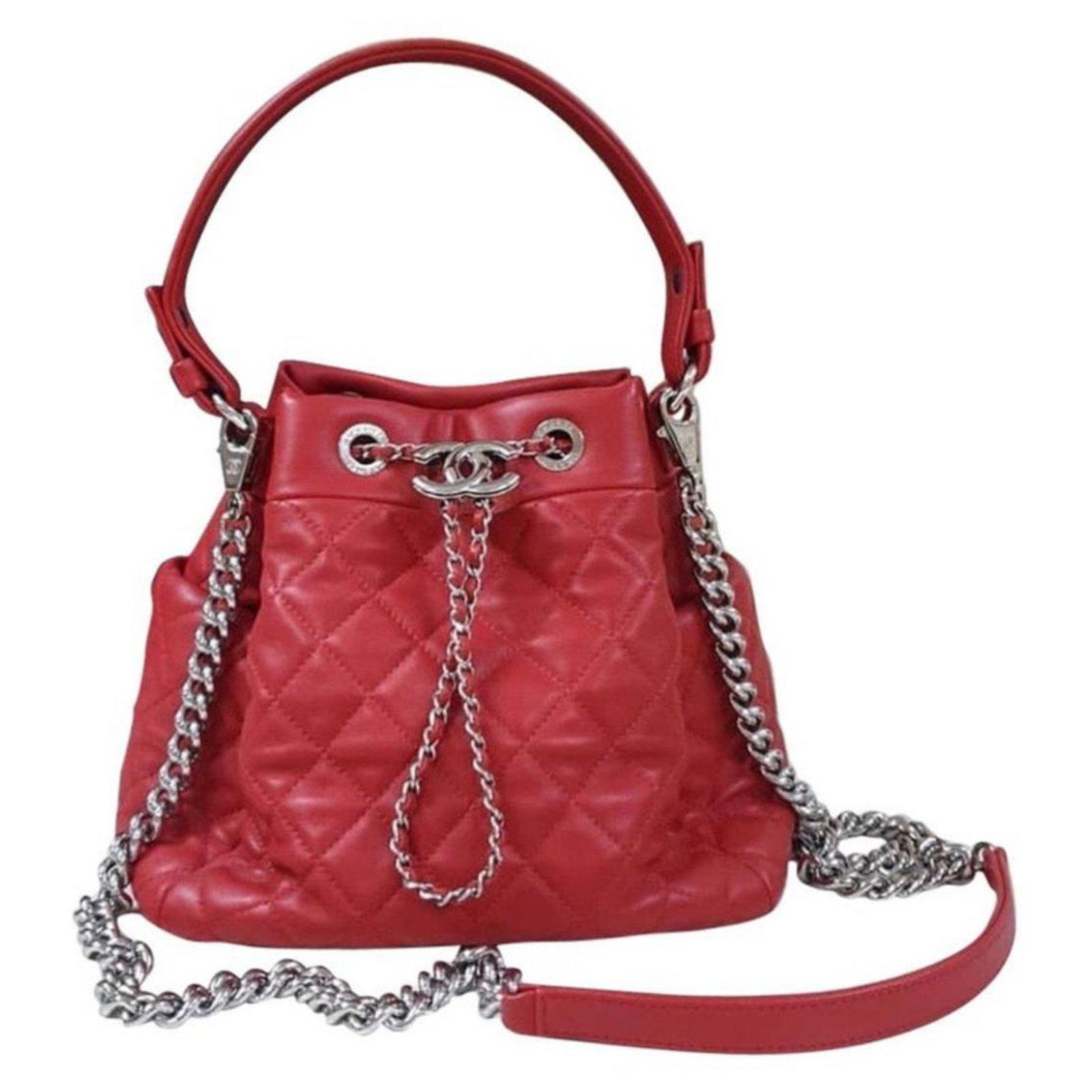 Chanel red bucket on sale bag