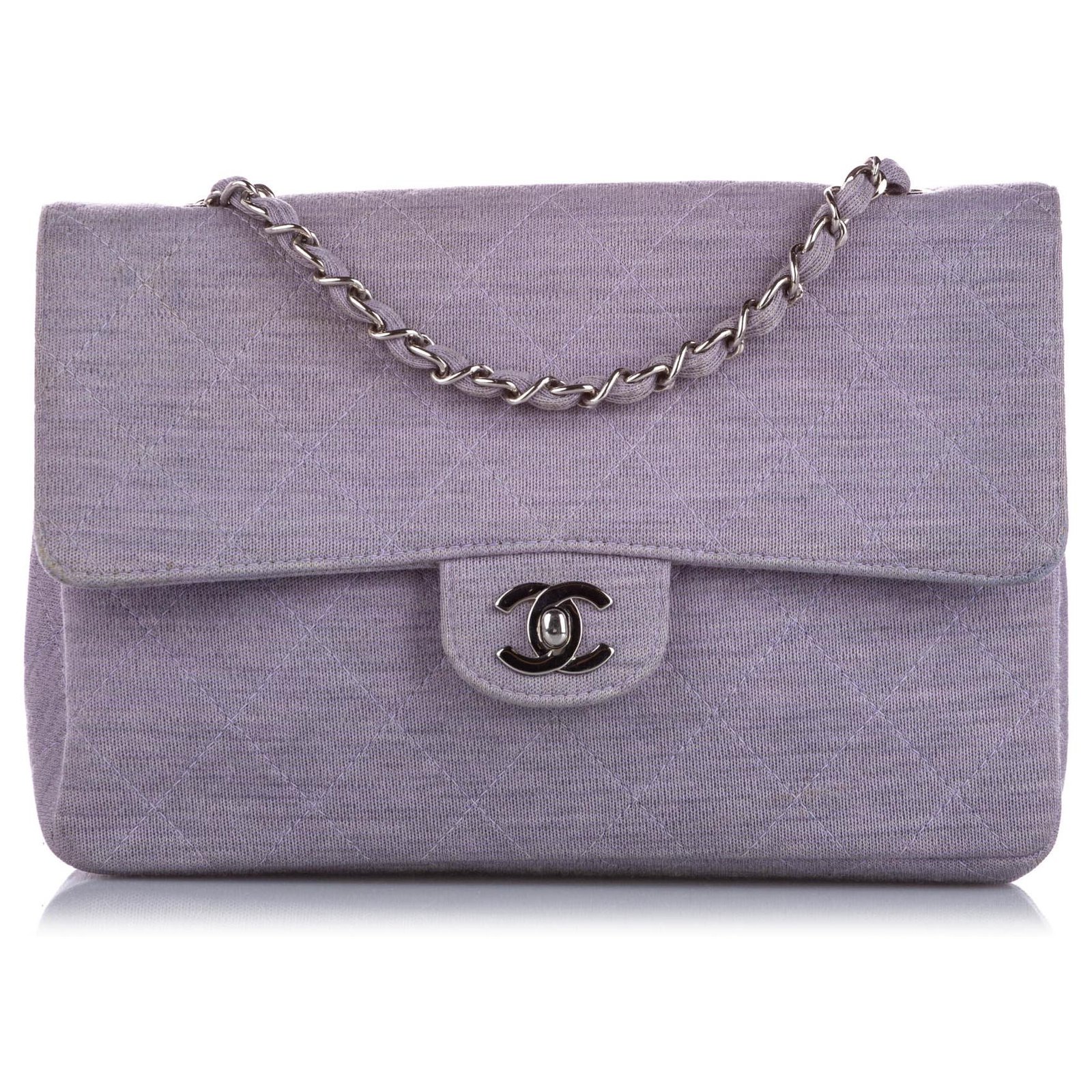 Chanel Gray Medium Classic Cotton Single Flap Bag Grey Cloth  -  Joli Closet