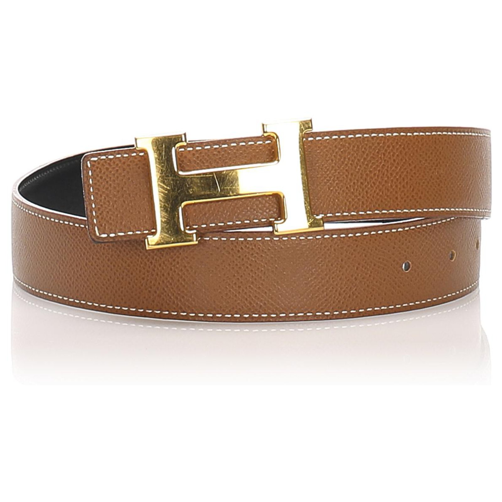 Hermès Hermes Brown Constance Leather Belt Beige Golden Metal Pony-style  calfskin ref.488983 - Joli Closet