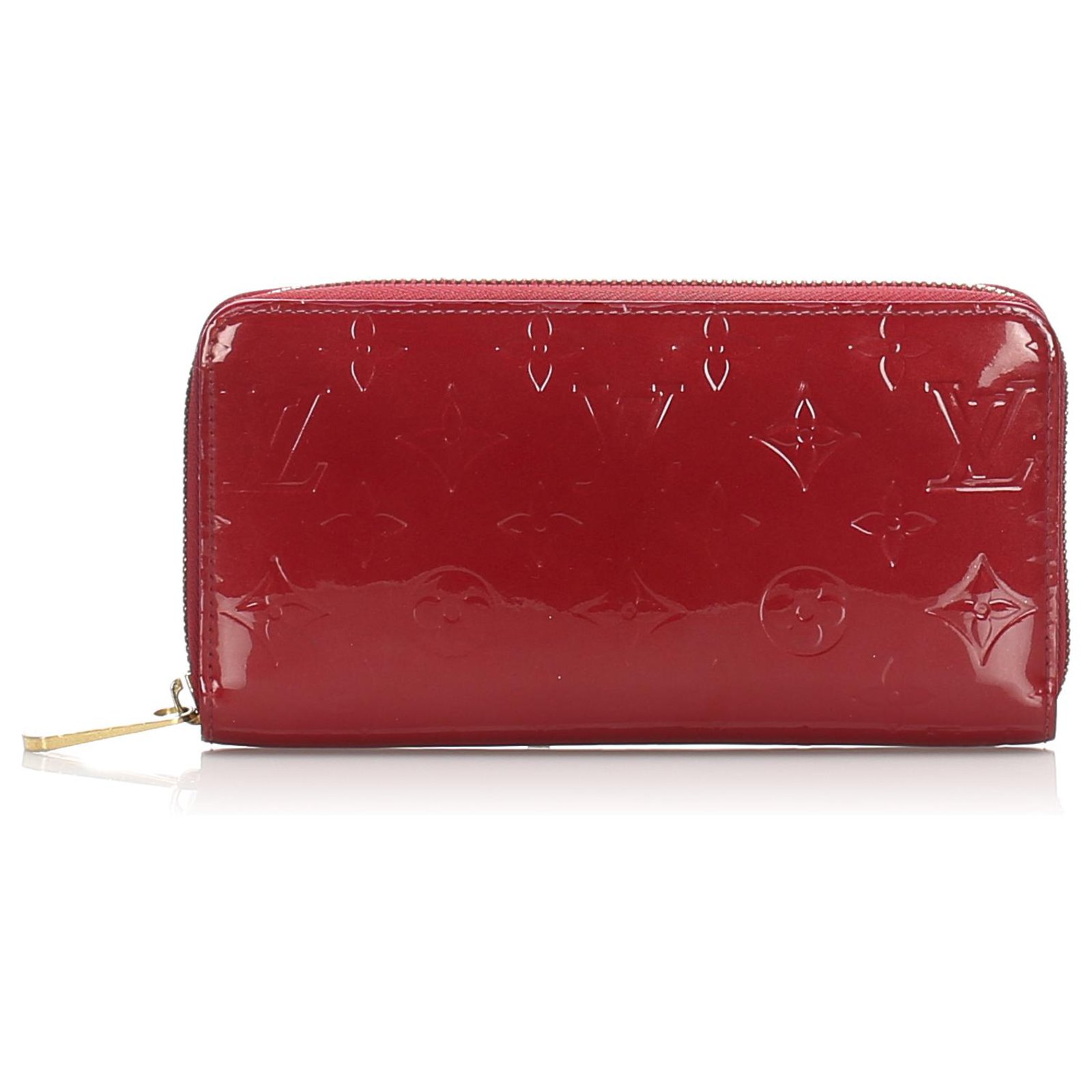 Louis Vuitton Vernis Red Long Zip Around Patent Leather Envelope Wallet