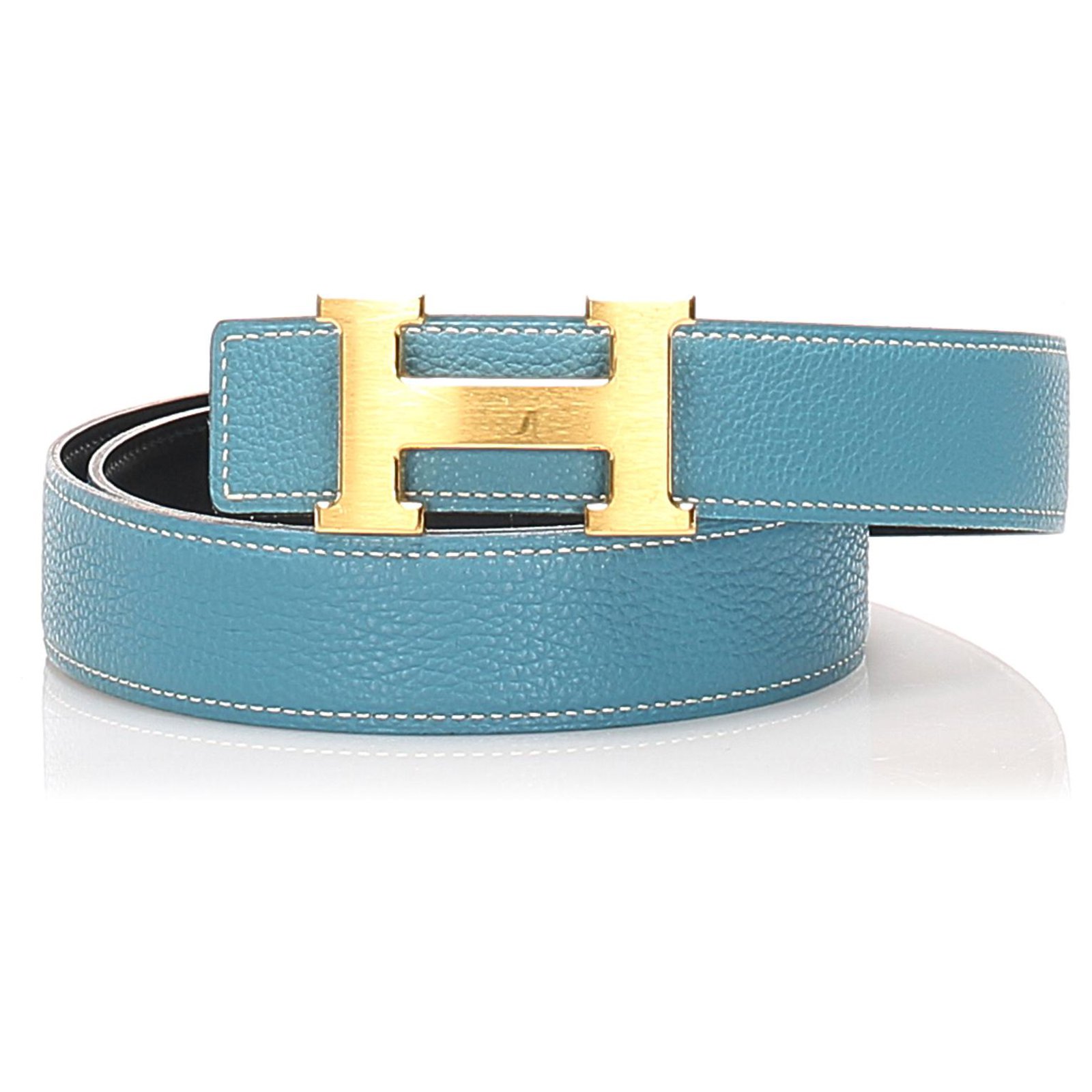 Hermès Hermes Blue Constance Belt Golden Leather Metal Pony-style