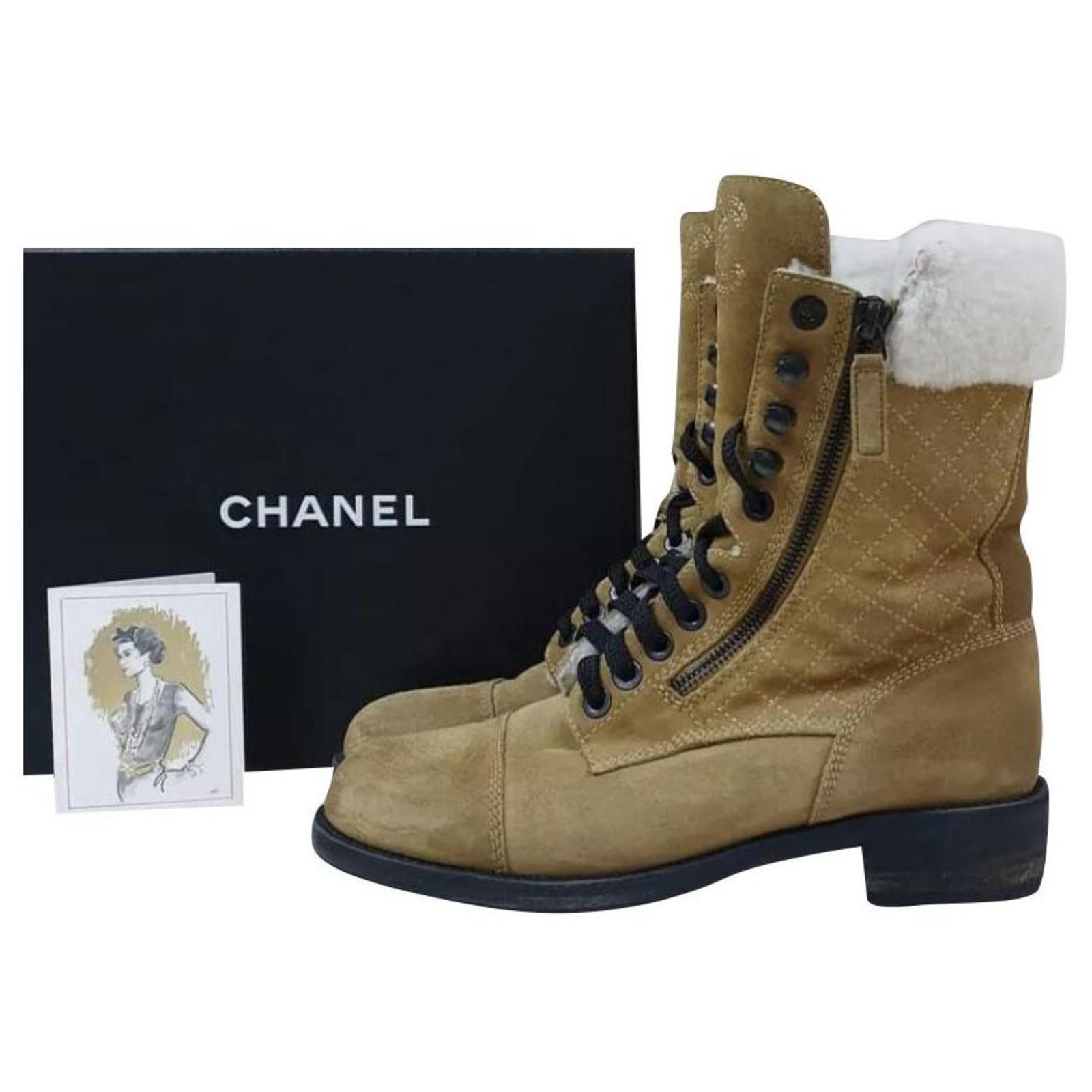 Chanel Camel Suede Winter Combat Boots Sz. 40 Brown  - Joli Closet
