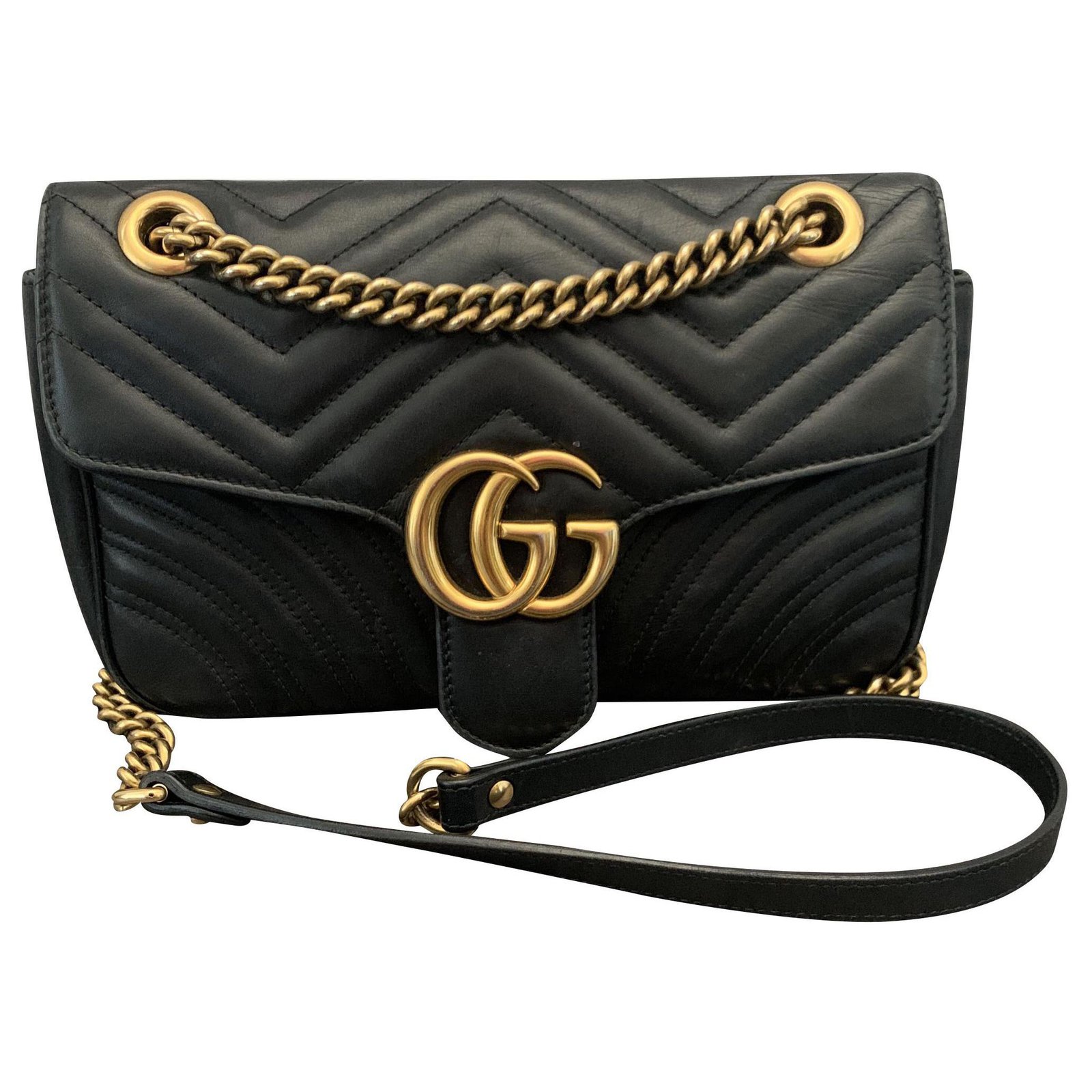 Gucci Marmont MM Handbags Leather Black 