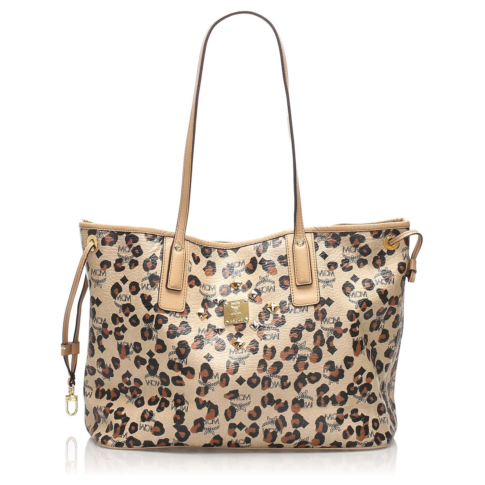 animal-print leather backpack, MCM