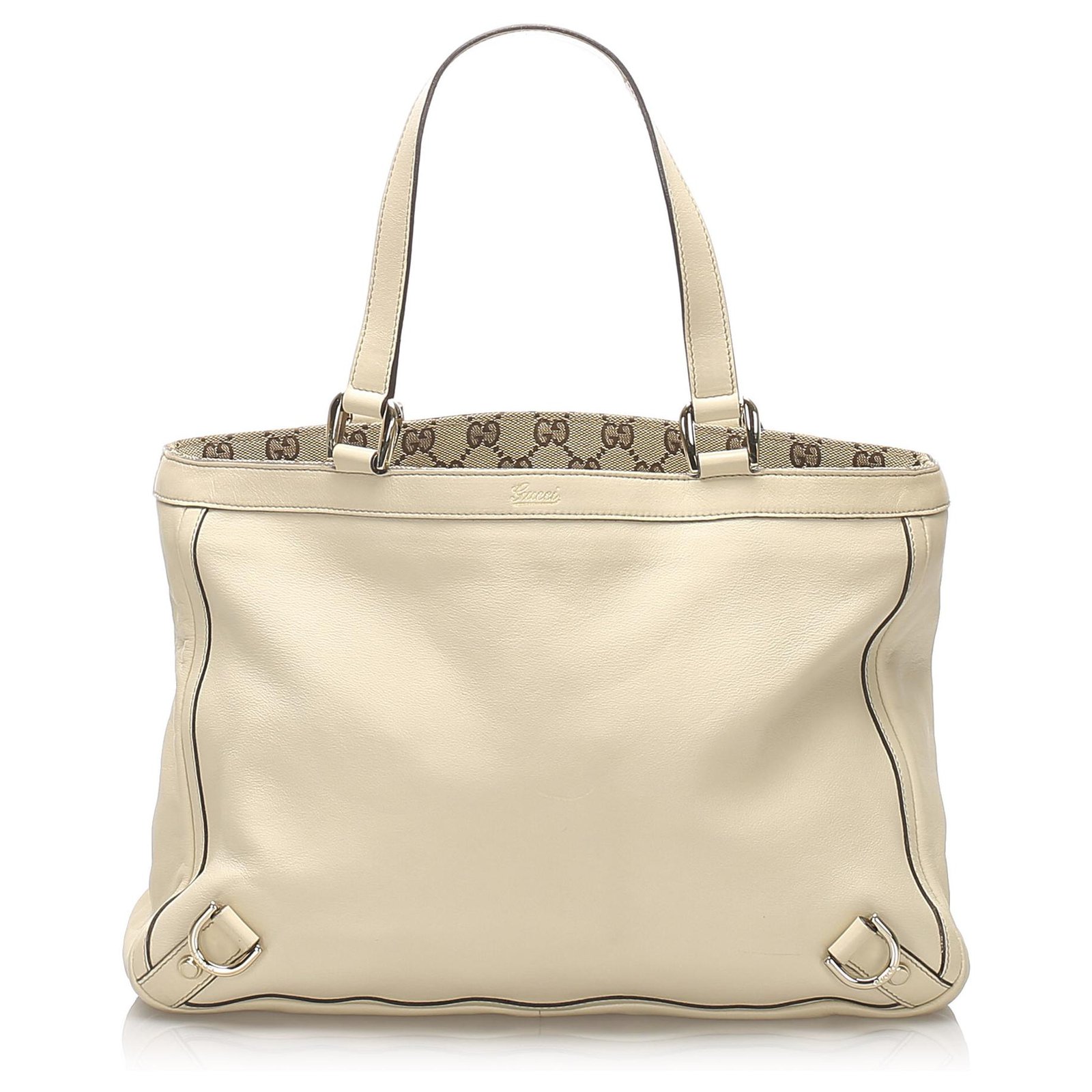Gucci White Abbey D-Ring Leather Tote Bag Cream Pony-style calfskin ref ...