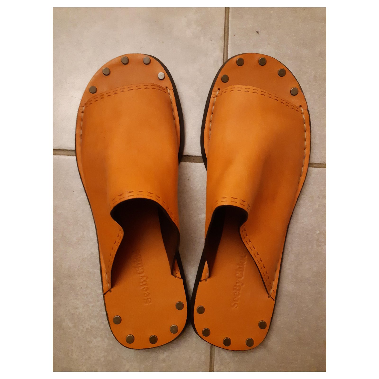 See by Chlo barefoot clog Orange Leather ref.228038 Joli Closet