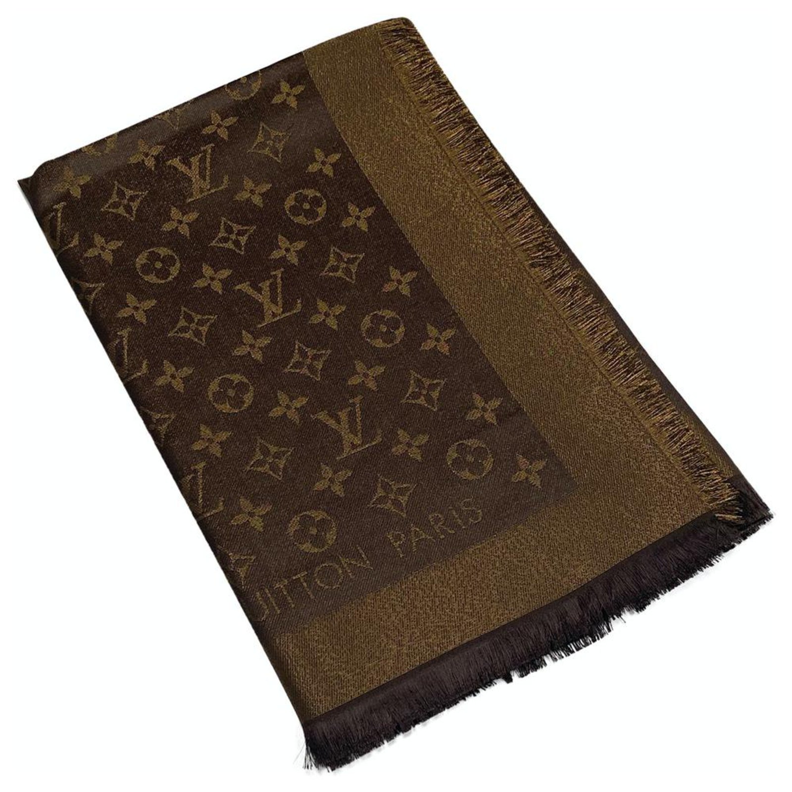 Louis Vuitton M75122 Scialle Monogram Shine Brown Silk Wool ref