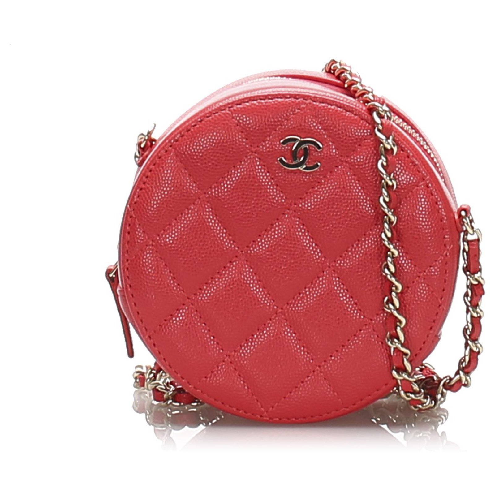 Chanel Red Round As Earth Caviar Crossbody Bag