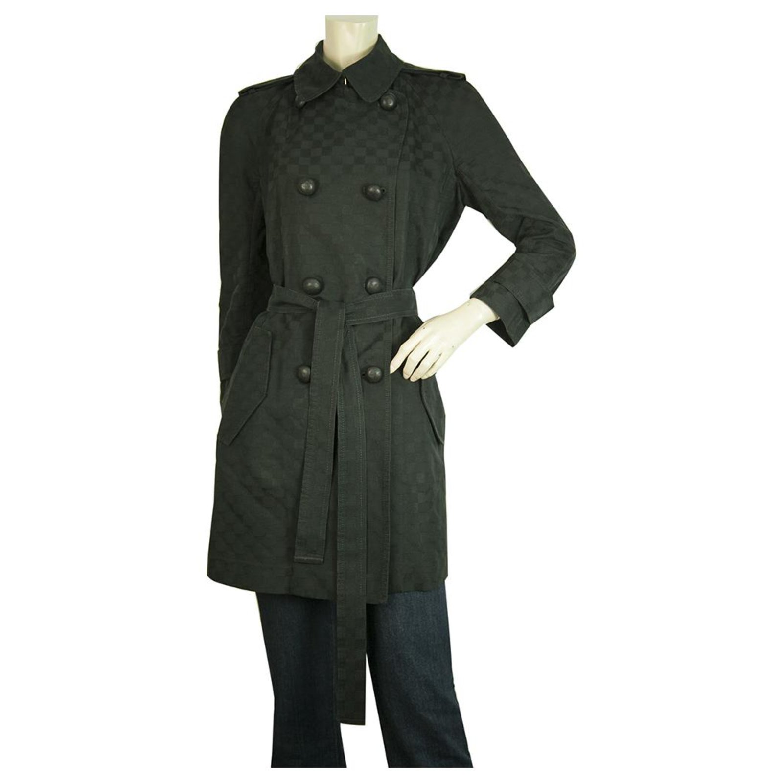 Louis Vuitton Black Damier Raincoat Mac Belted Trench Jacket Coat size 40  Cloth ref.228554 - Joli Closet