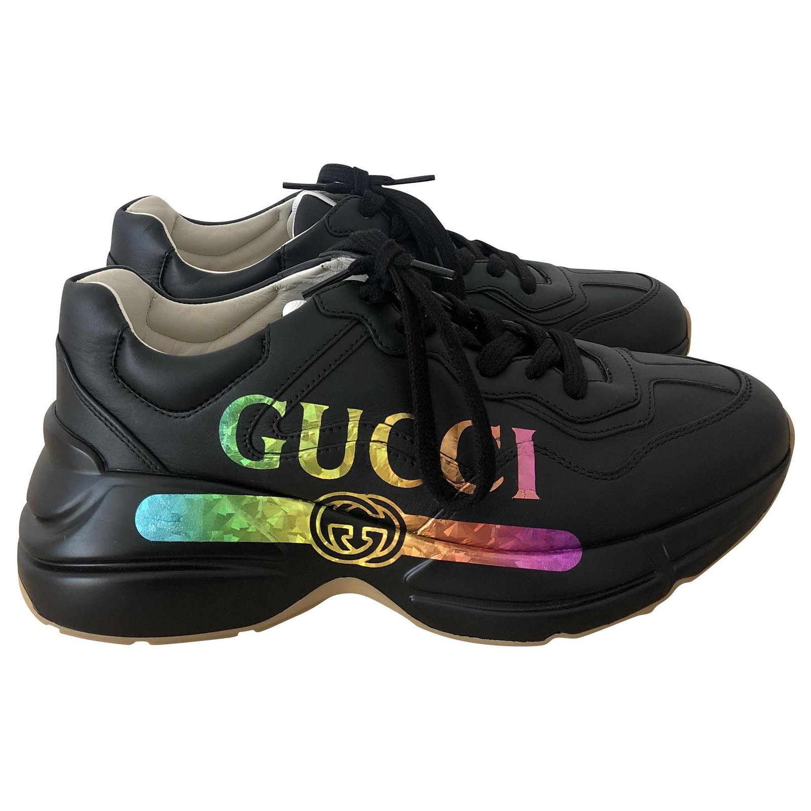 negras Gucci Rhyton con logo multicolor Negro Cuero ref.228854 - Joli