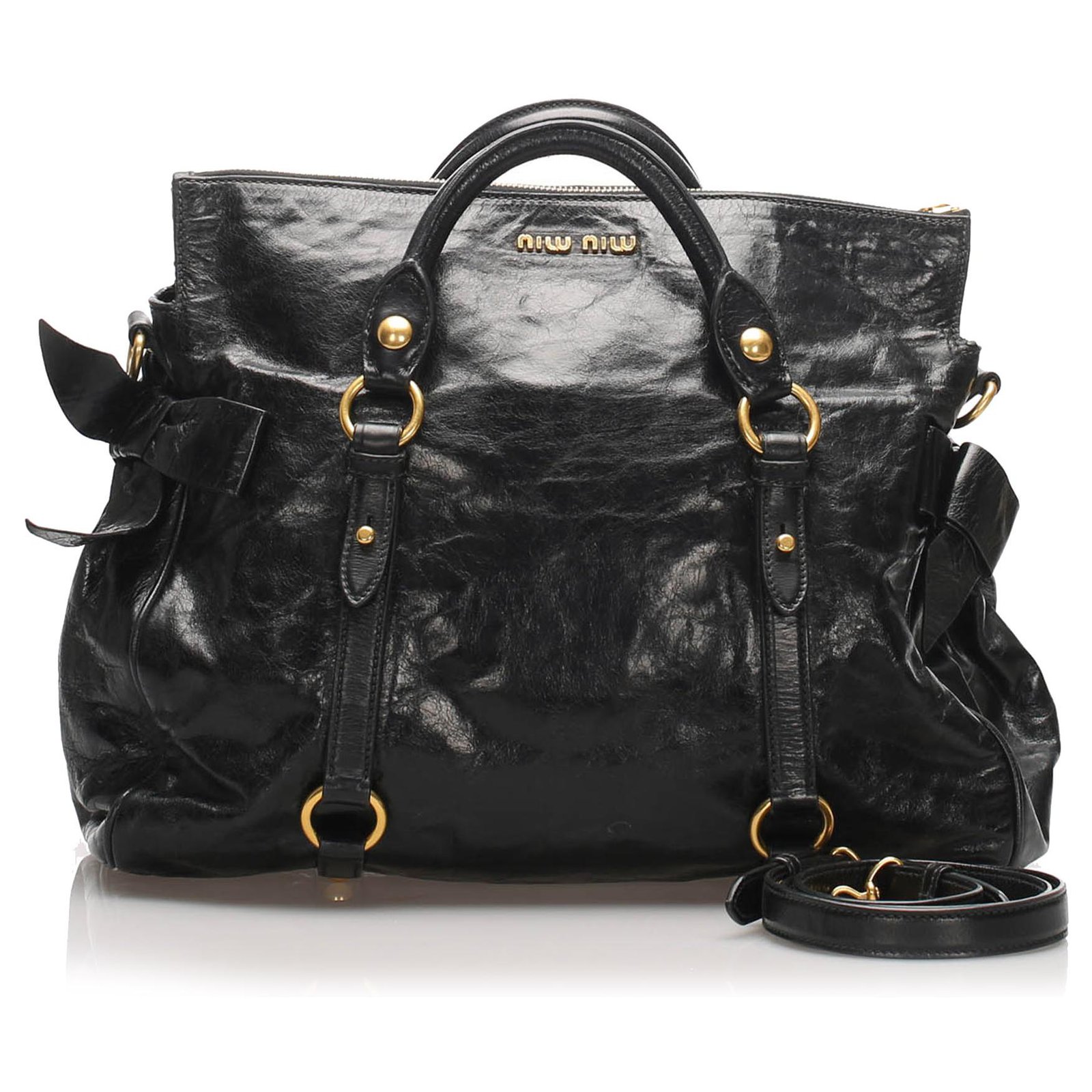 Miu Miu Black Vitello Lux Leather Tote Miu Miu