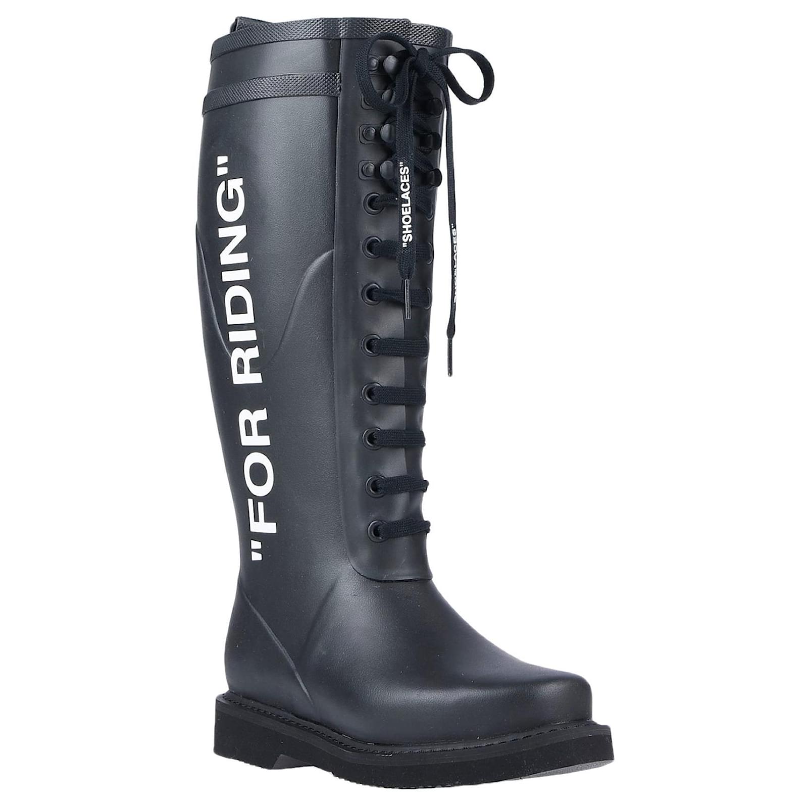 black and white rain boots