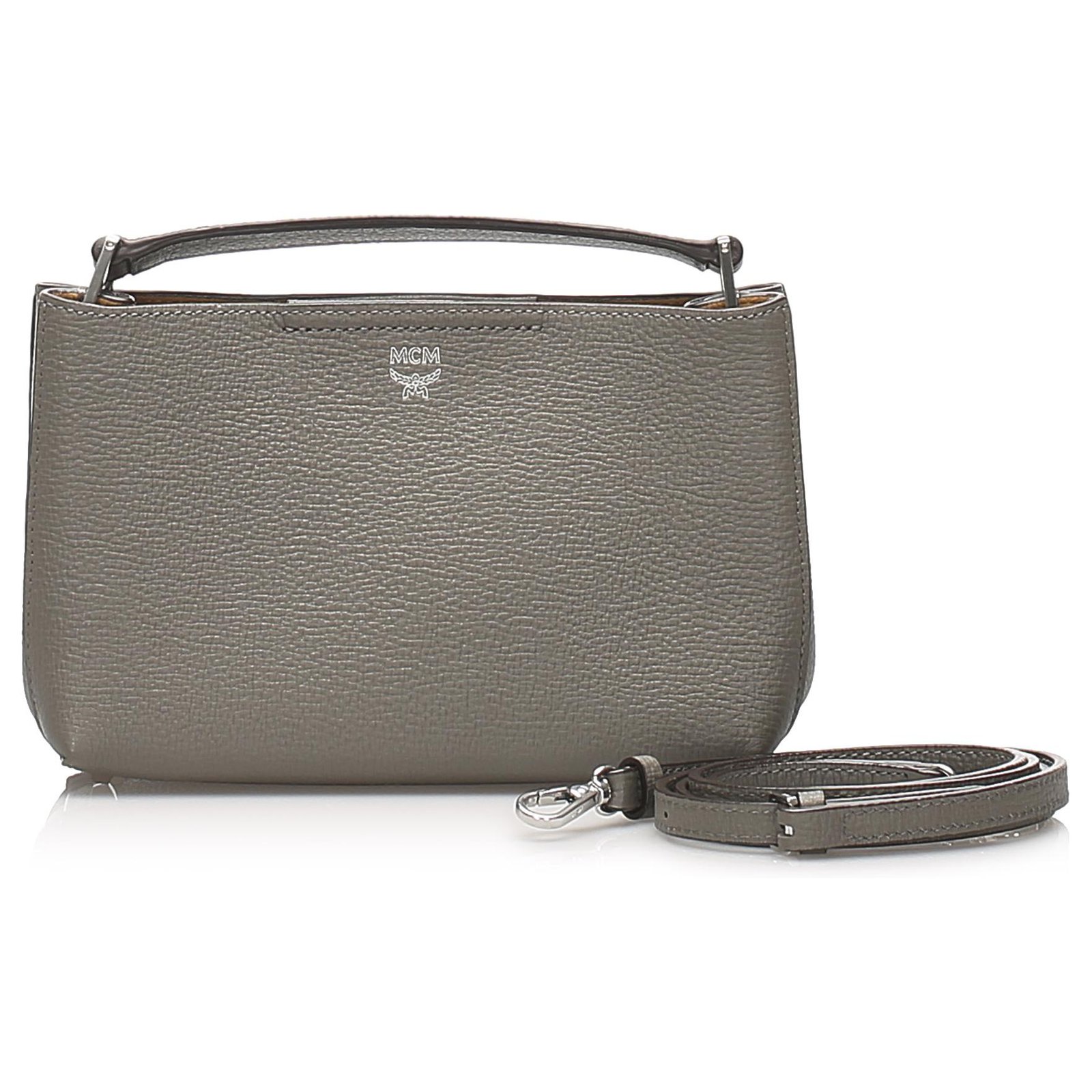 MCM Gray Sarah Leather Satchel