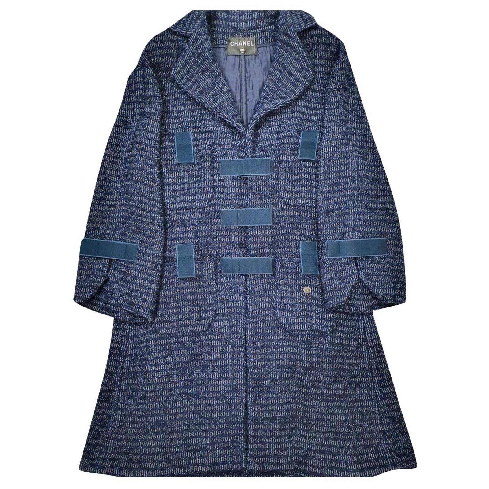 retorta Estereotipo Musgo Chanel 2018 abrigo de tweed metalizado Azul marino ref.229799 - Joli Closet