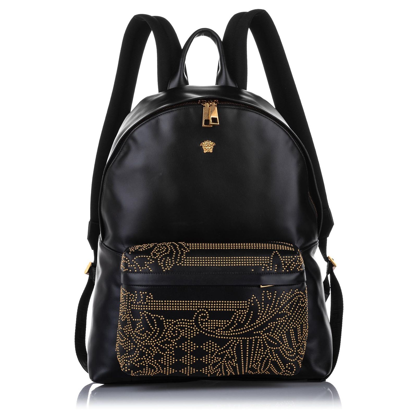 Versace Collection Black Studded Backpack Versace // Black & Gold Nylon Logo Backpack – VSP Consignment main image 2
