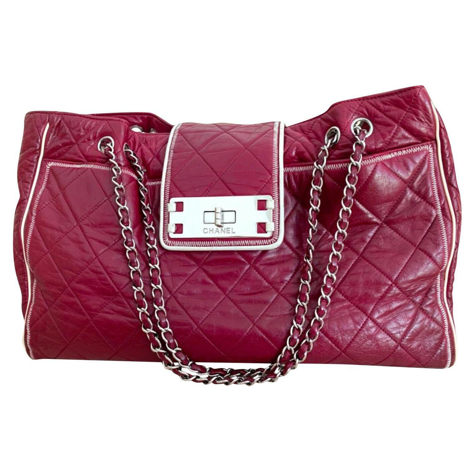 CHANEL East West burgundy red XL shopping bag Dark red Leather ref