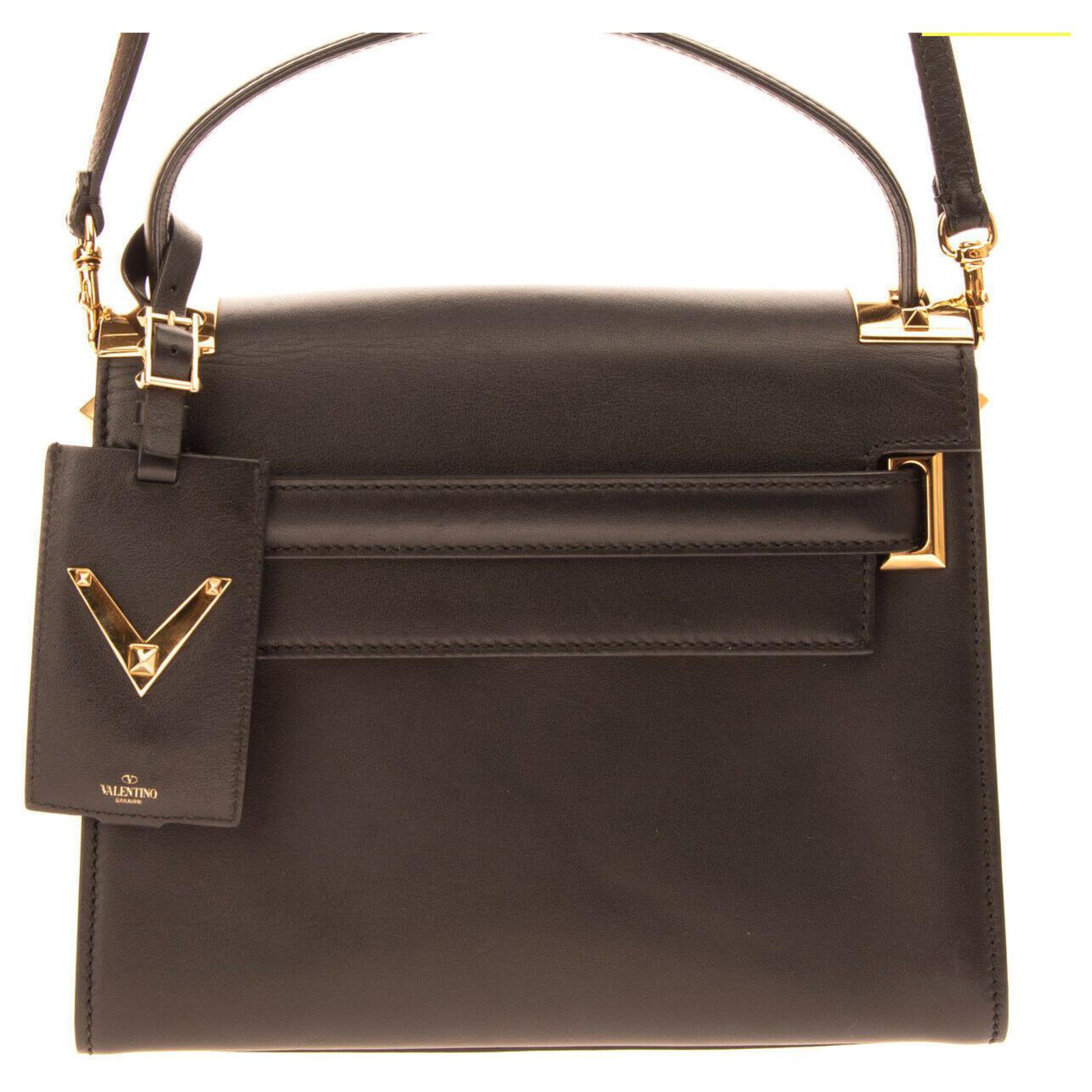 VALENTINO GARAVANI Leather Satchel Bag Handle Made Black ref.230078 - Joli Closet