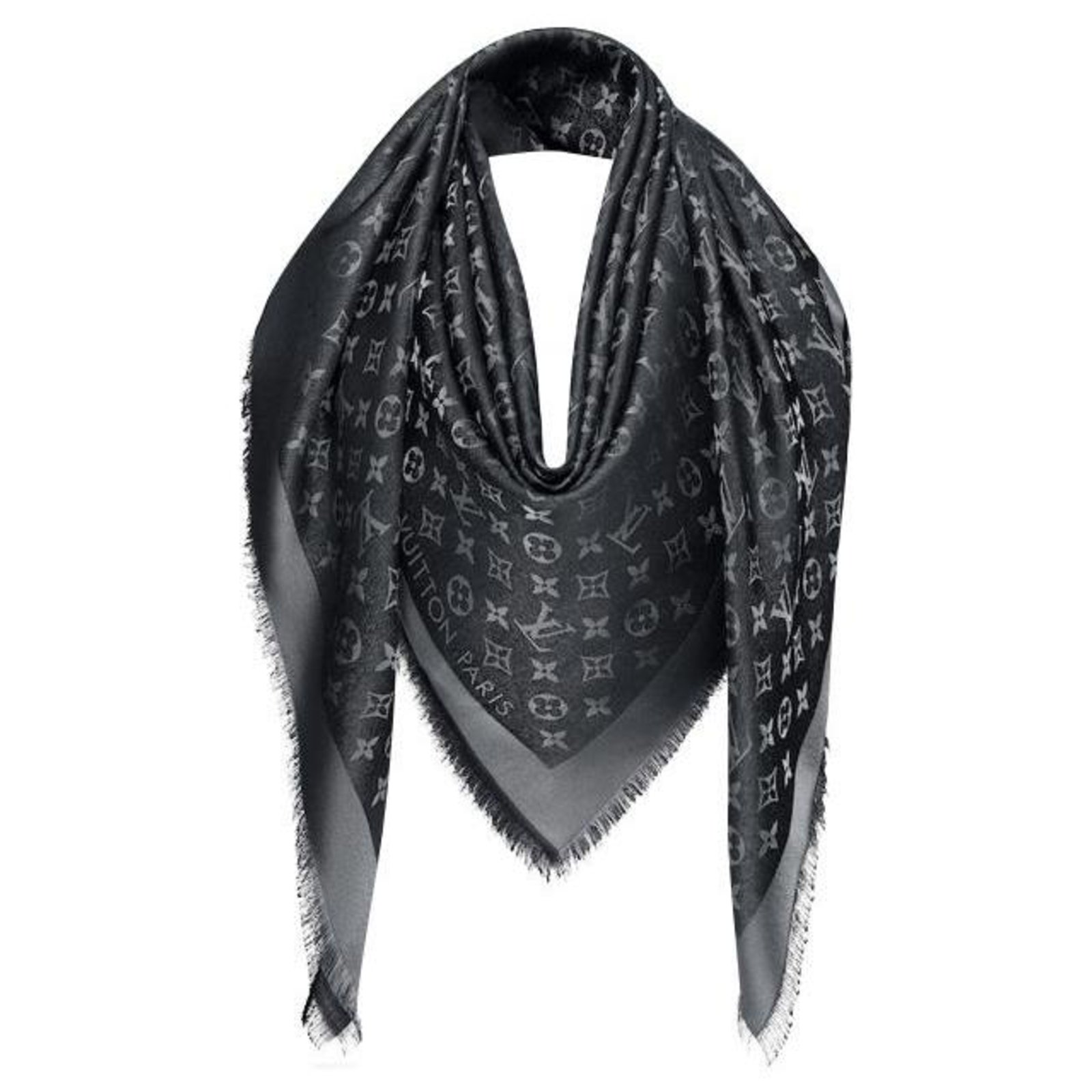 Louis Vuitton Twirly Scarf Monogram pattern 118.5x6.3cm Silk Black Vintage