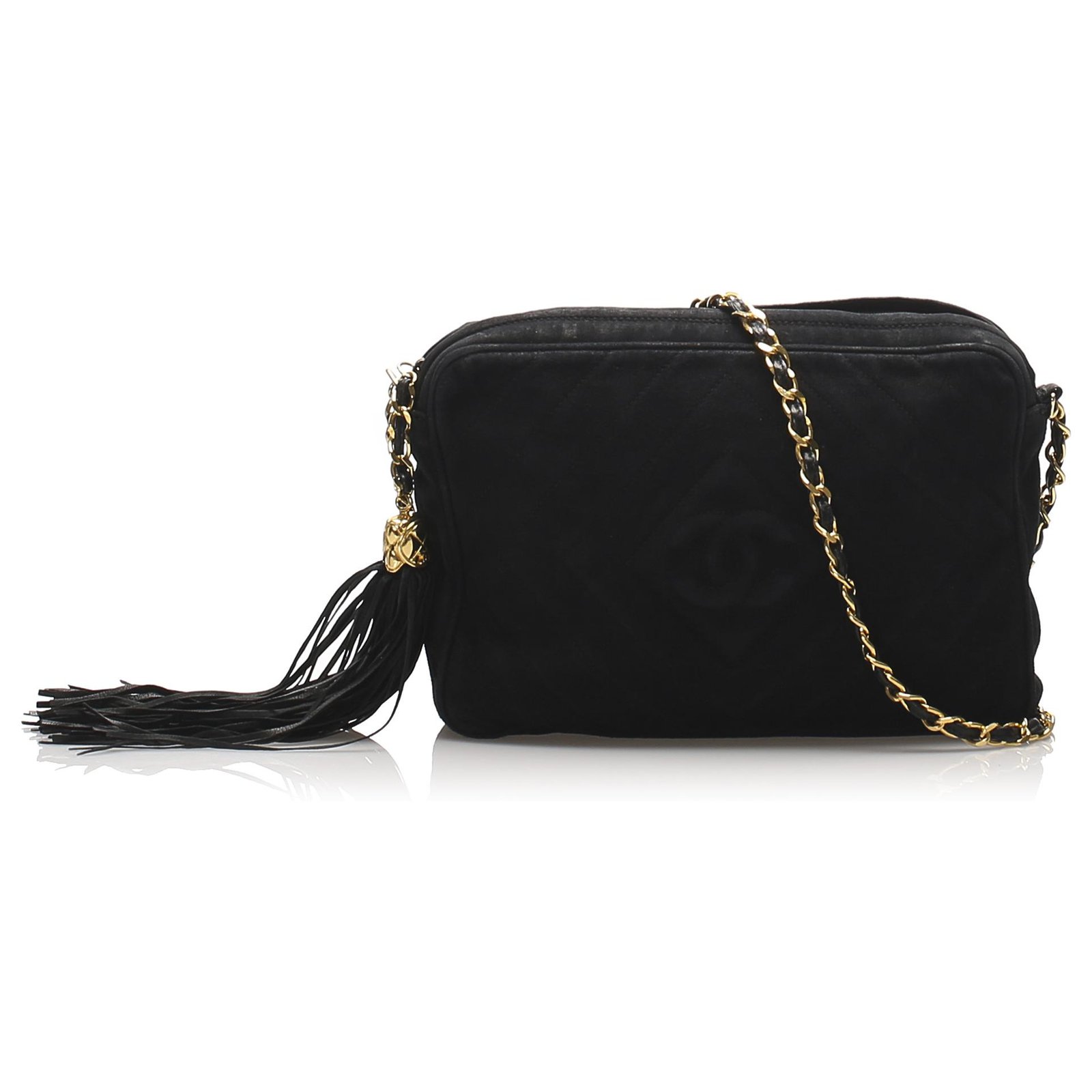 Chanel Black CC Quilted Suede Crossbody Bag Leather ref.230765