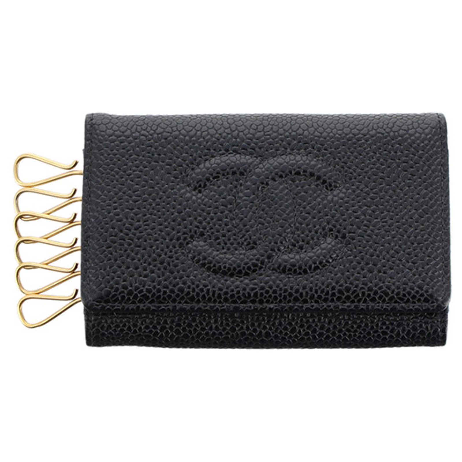 Chanel Black CC Caviar Leather Key Holder  - Joli Closet