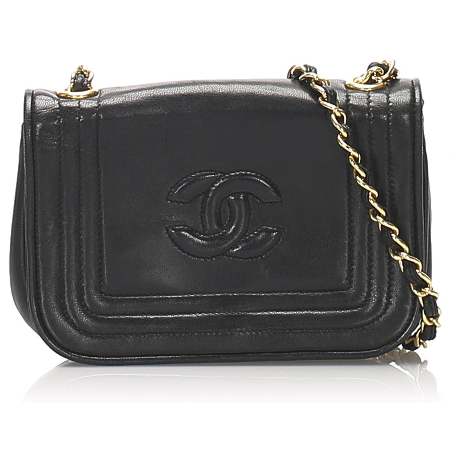 Chanel Vintage Lambskin Leather Stitched CC Logo Small Crossbody Chain Flap  Bag