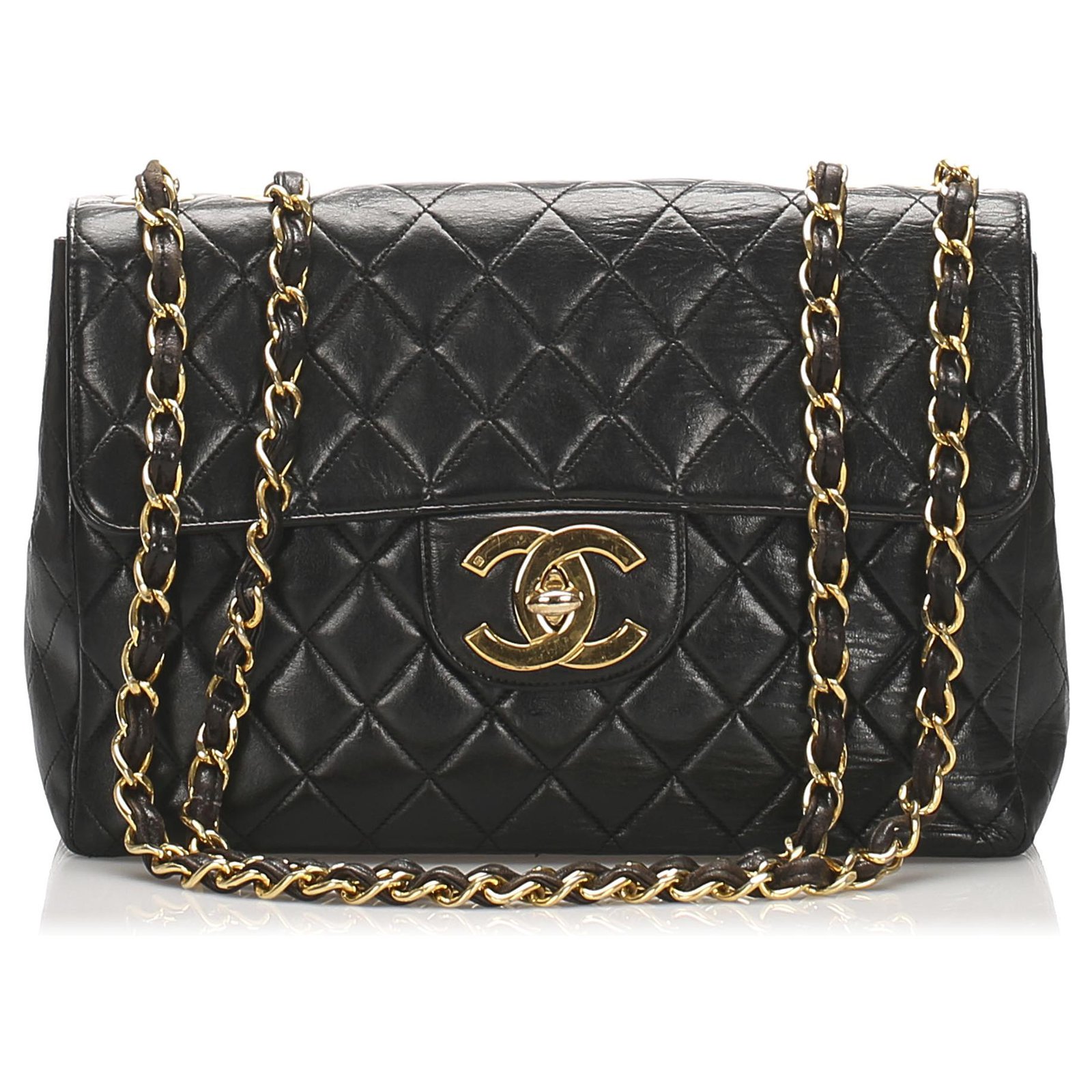 Chanel Black Jumbo Classic Lambskin Single Flap Bag Leather ref