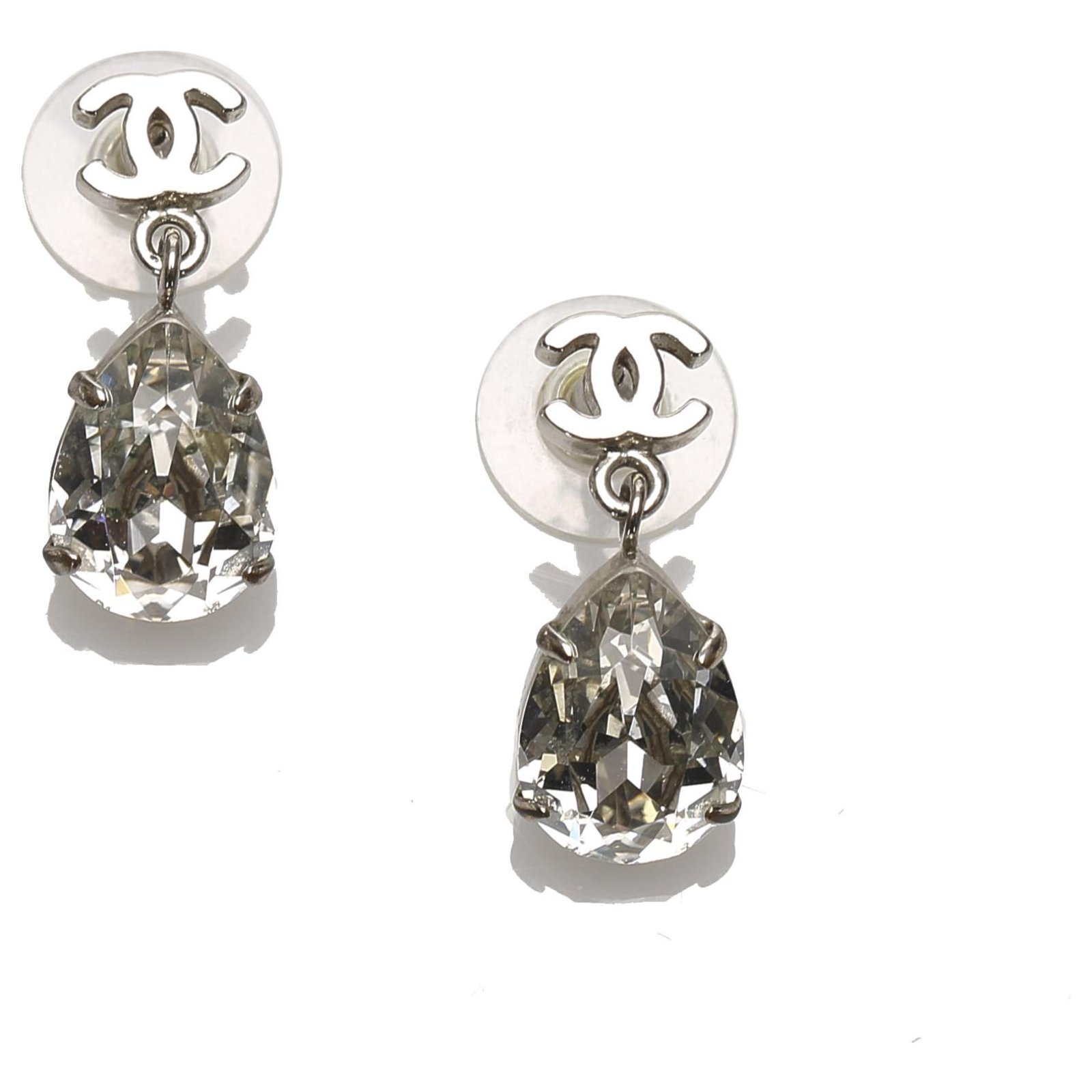 silver coco chanel earrings