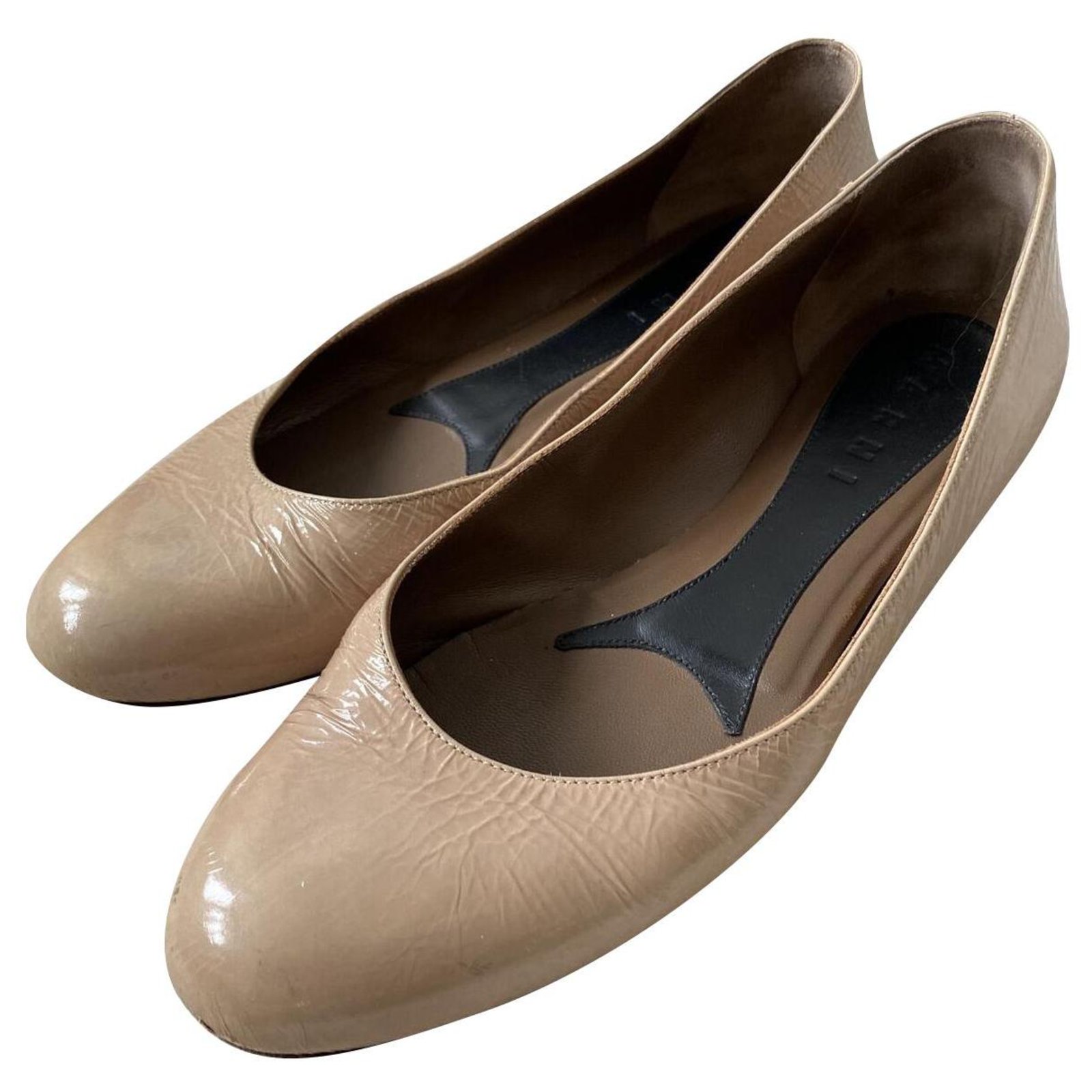 nude patent leather ballet flats
