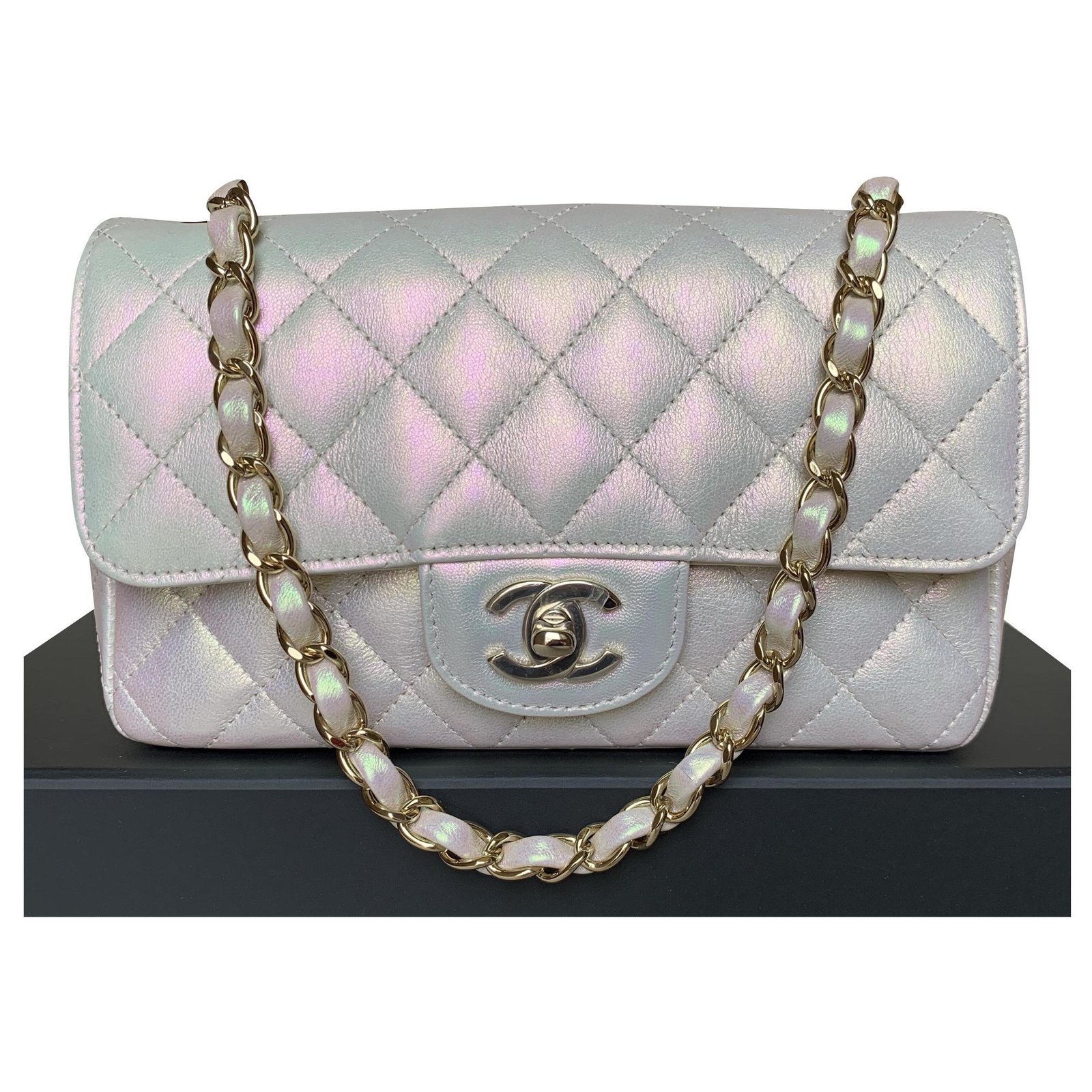 Chanel Classic Mini Rectangular Flap Bag In Sparkly Metallic Rose Gold  Goatskin SOLD