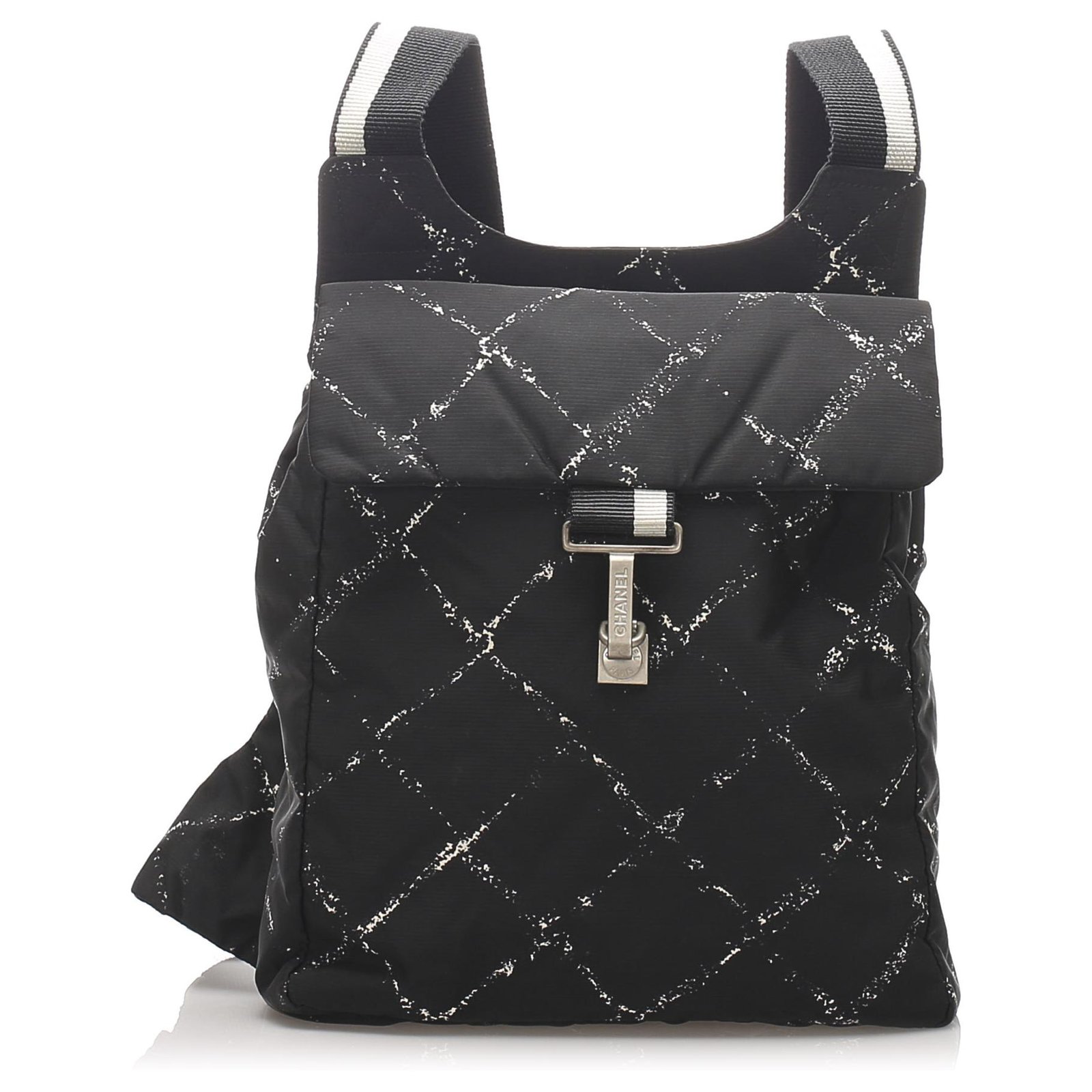 Chanel Black Old Travel Line Nylon Backpack White Cloth ref.232011
