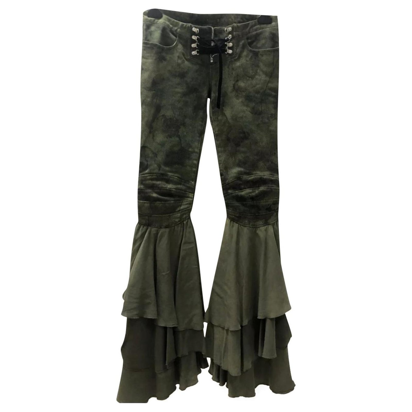 BALMAIN $1750 skinny bellbottom pants runway lace-up biker jeans Cotton - Joli Closet