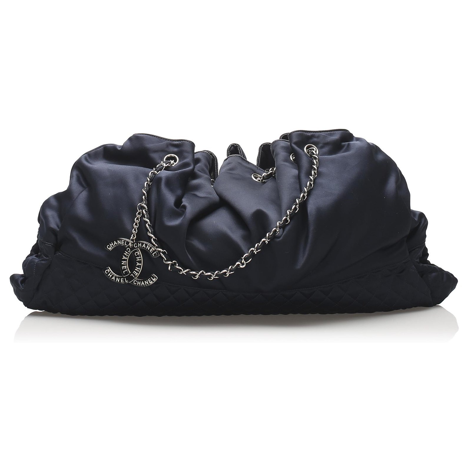 Chanel Blue CC Melrose Cabas Sac cabas en satin Métal Tissu Bleu Bleu  Marine ref.232488 - Joli Closet