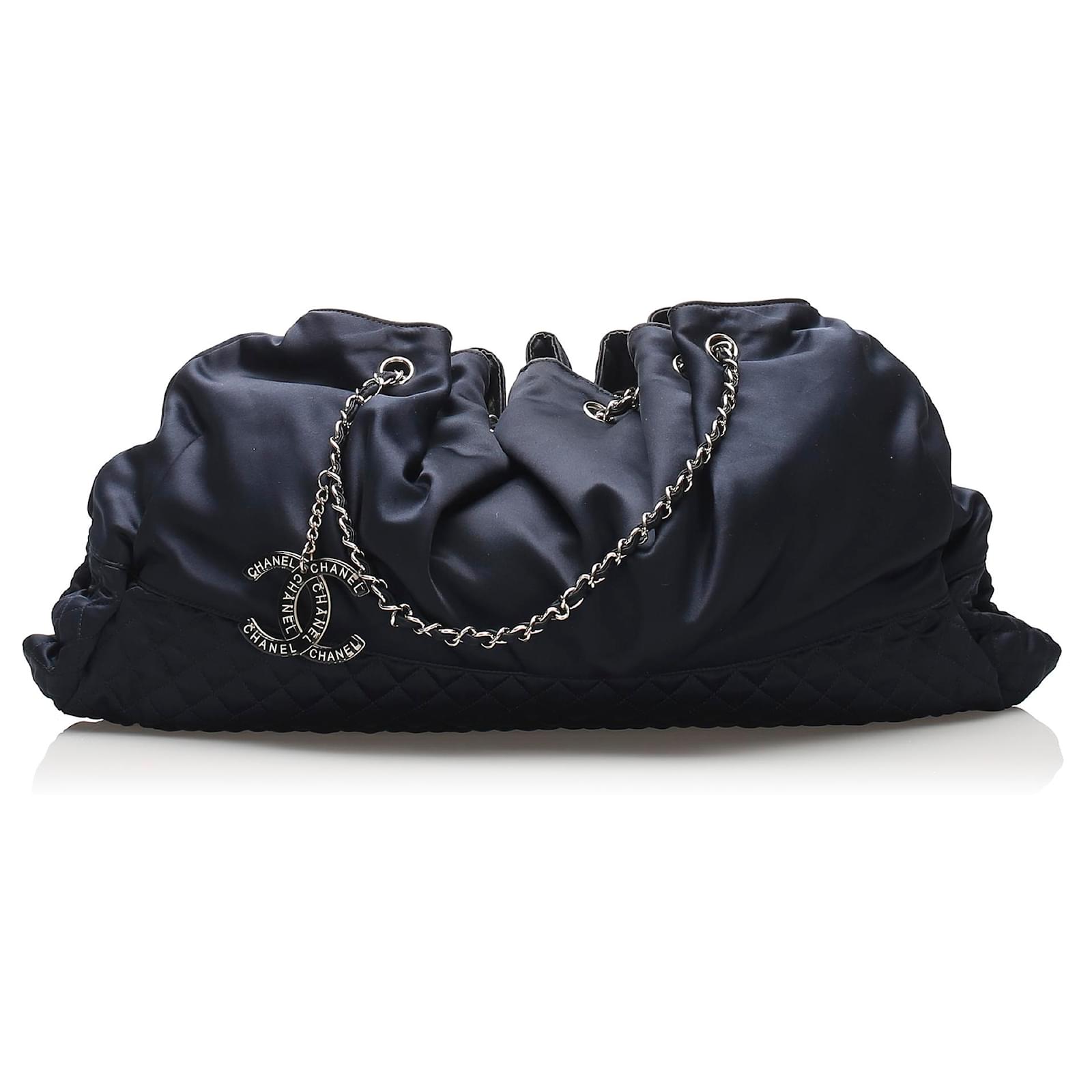Chanel Blue CC Melrose Cabas Satin Tote Bag Navy blue Metal