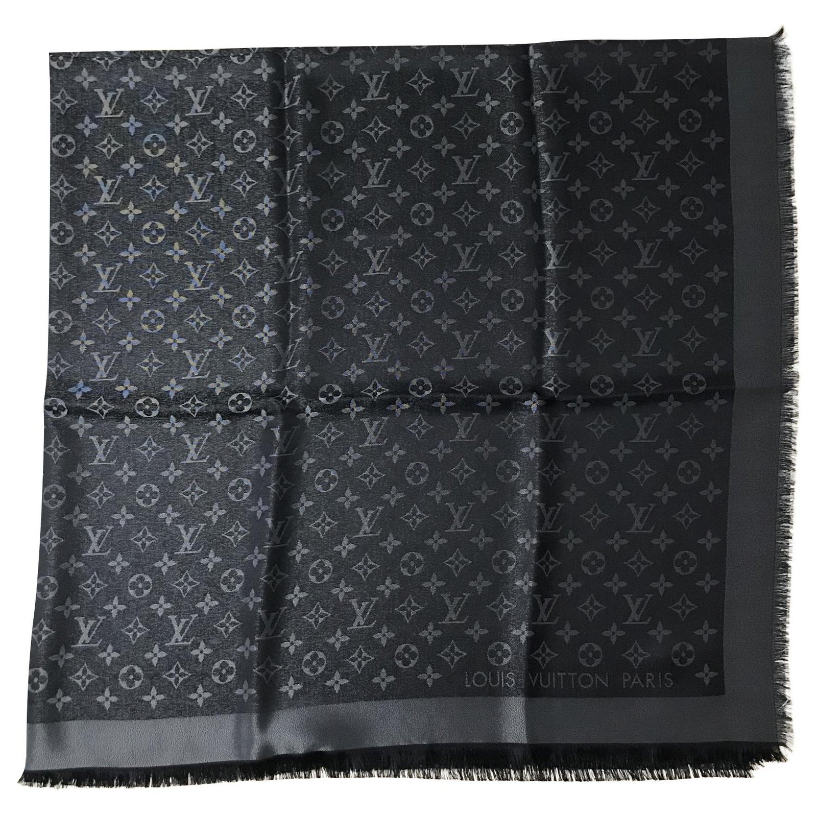 Scialle Louis Vuitton Shine nero Black Silk Polyester Wool Viscose ref ...