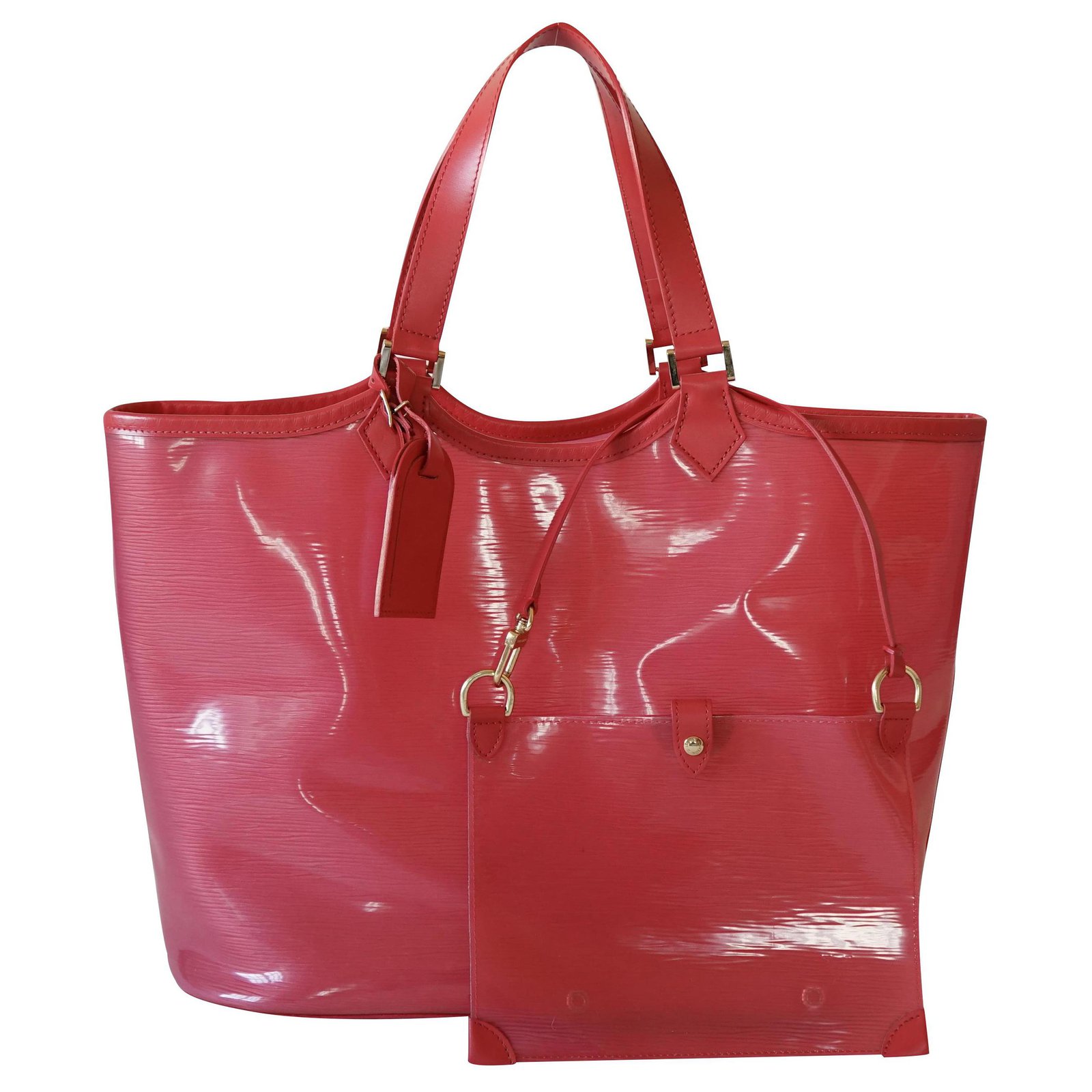 Authentic Louis Vuitton Epi Red clear Vinyl Lagoon bag with pouch