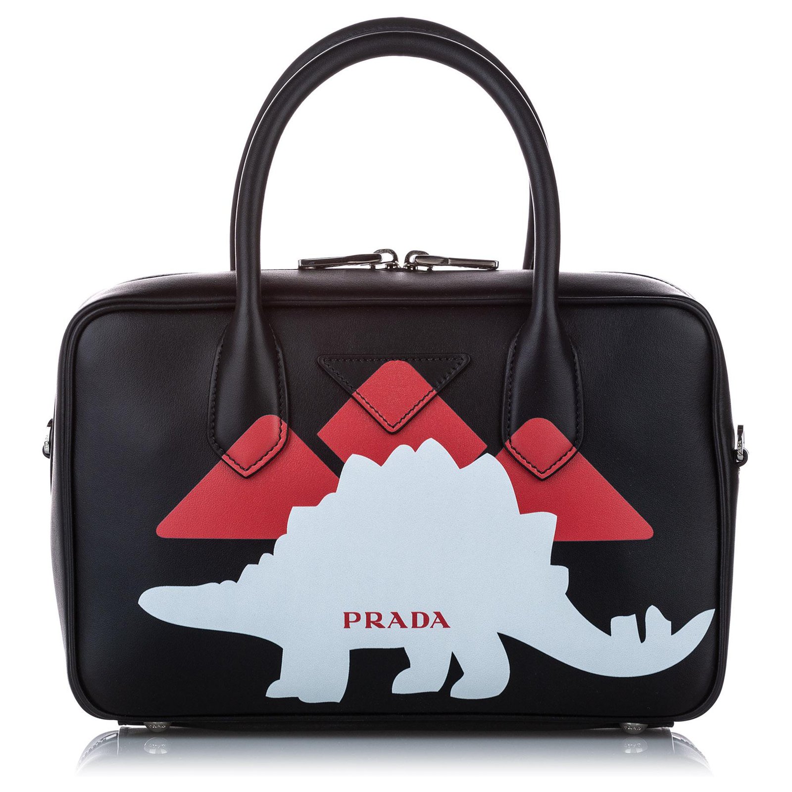 Prada Black Small Mirage Dinosaur Leather Satchel