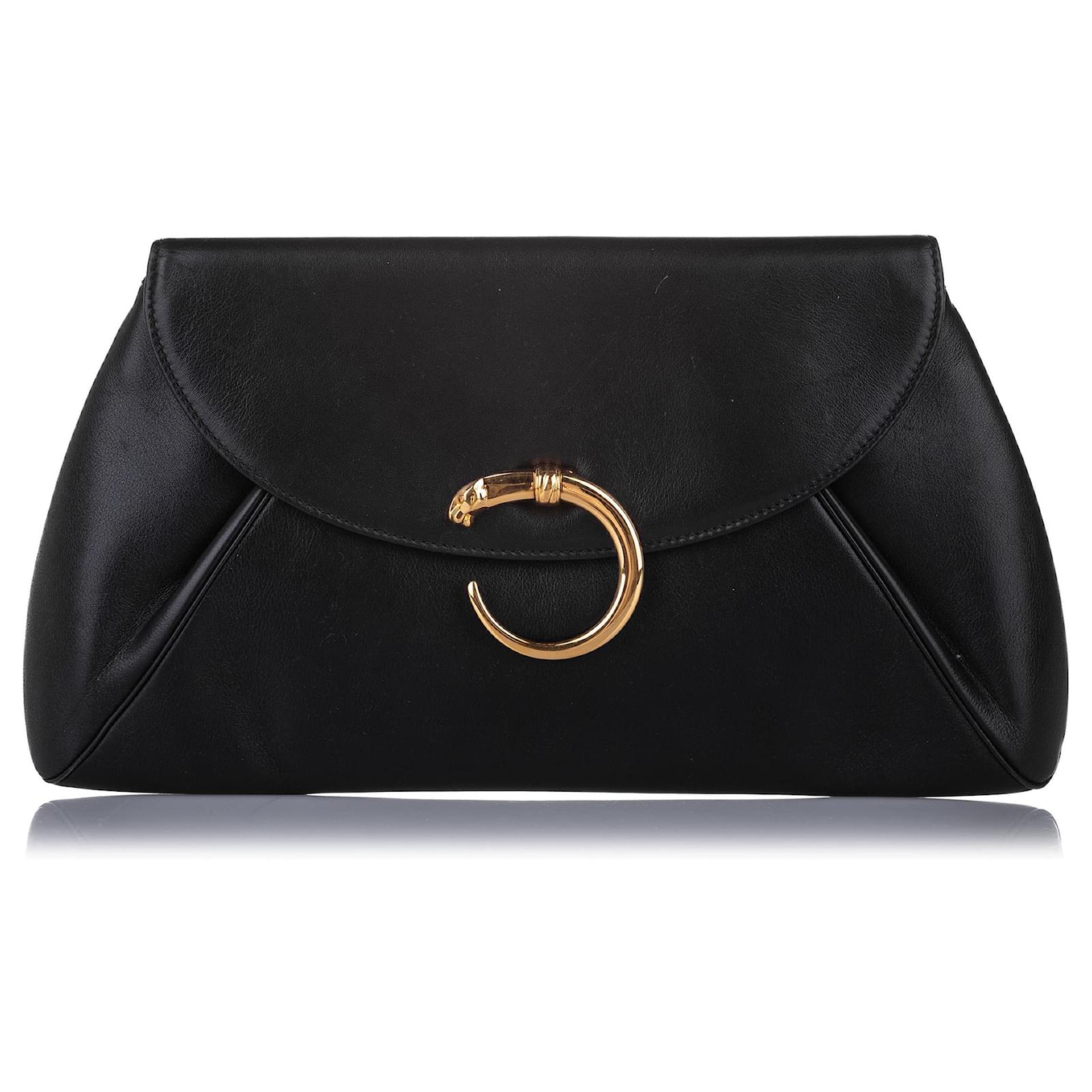 Pochette Cartier in pelle nera Panthere Nero Vitello simile a un vitello  ref.233319 - Joli Closet