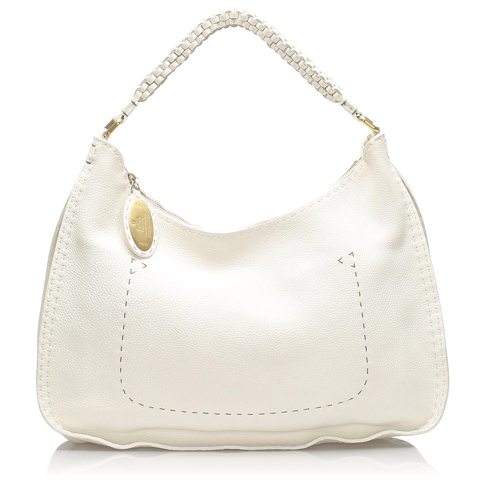 Fendi Logo Chain Strap Shoulder Bag in White