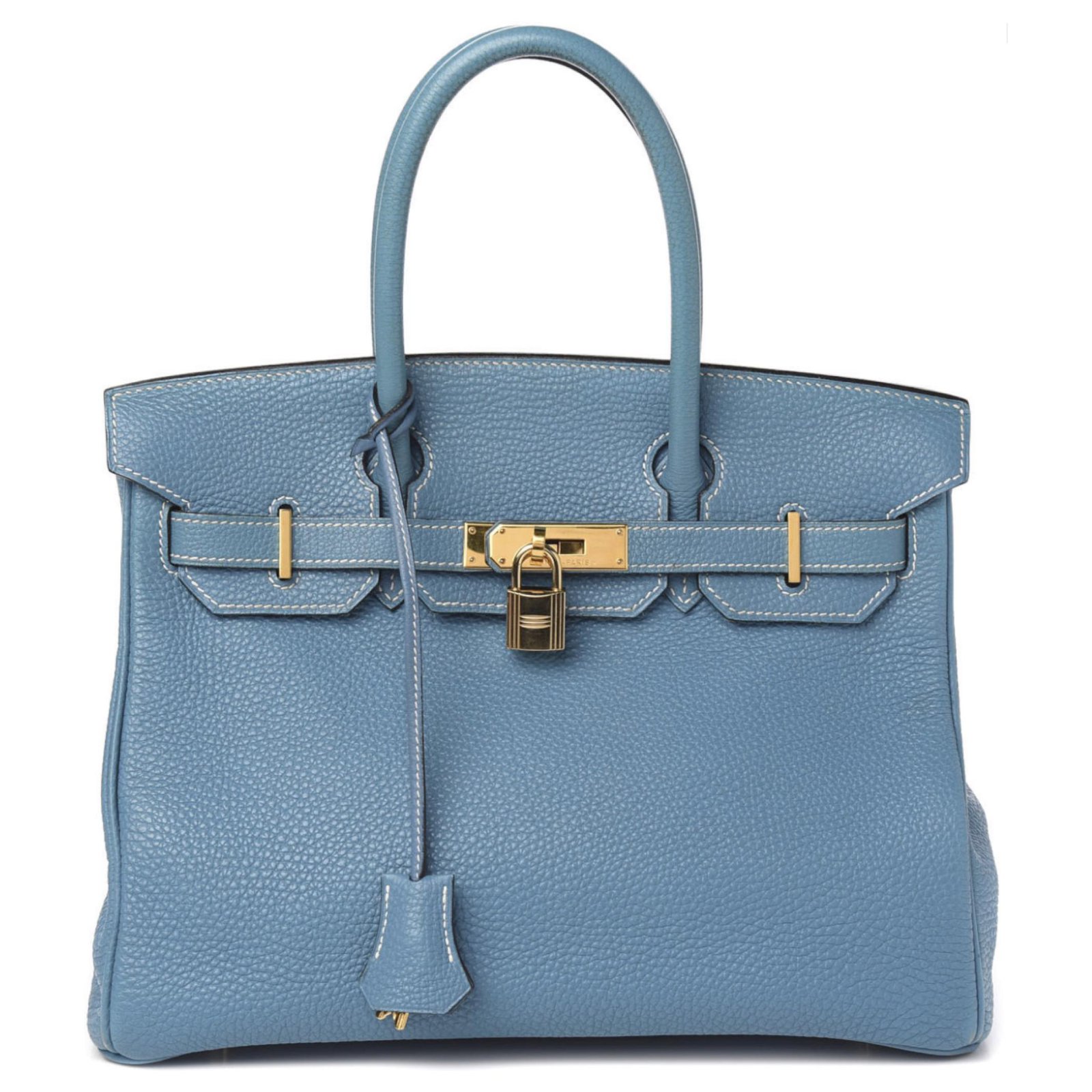 Hermès HERMES BIRKIN 30 Blue Jean Taurillon Clemence Leather Bag Light ...