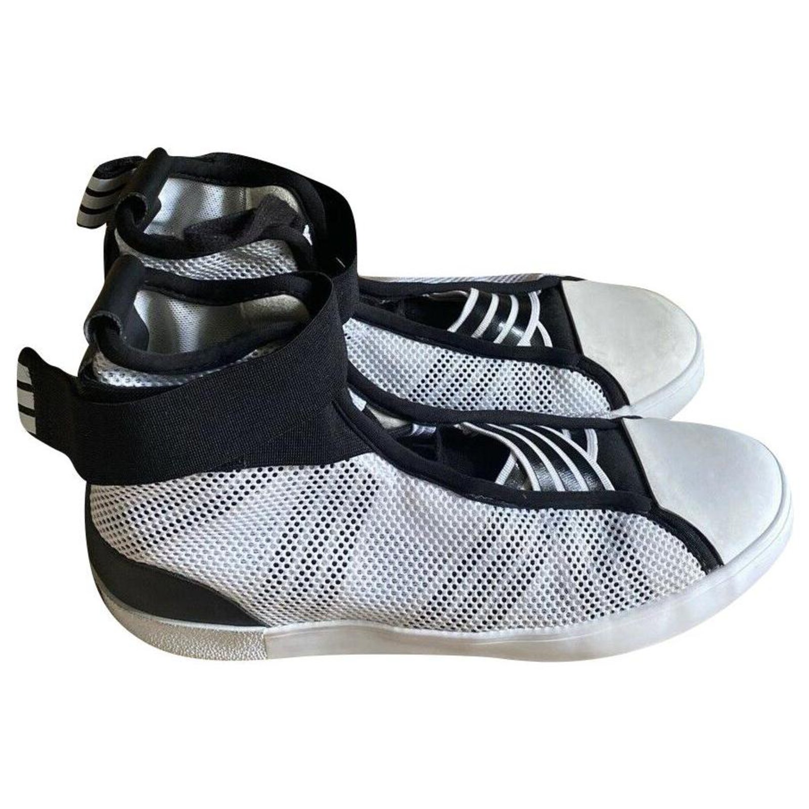 Yohji Yamamoto Y-3 altas zapatillas de deporte superiores Negro Blanco Lienzo Goma ref.233504 - Joli