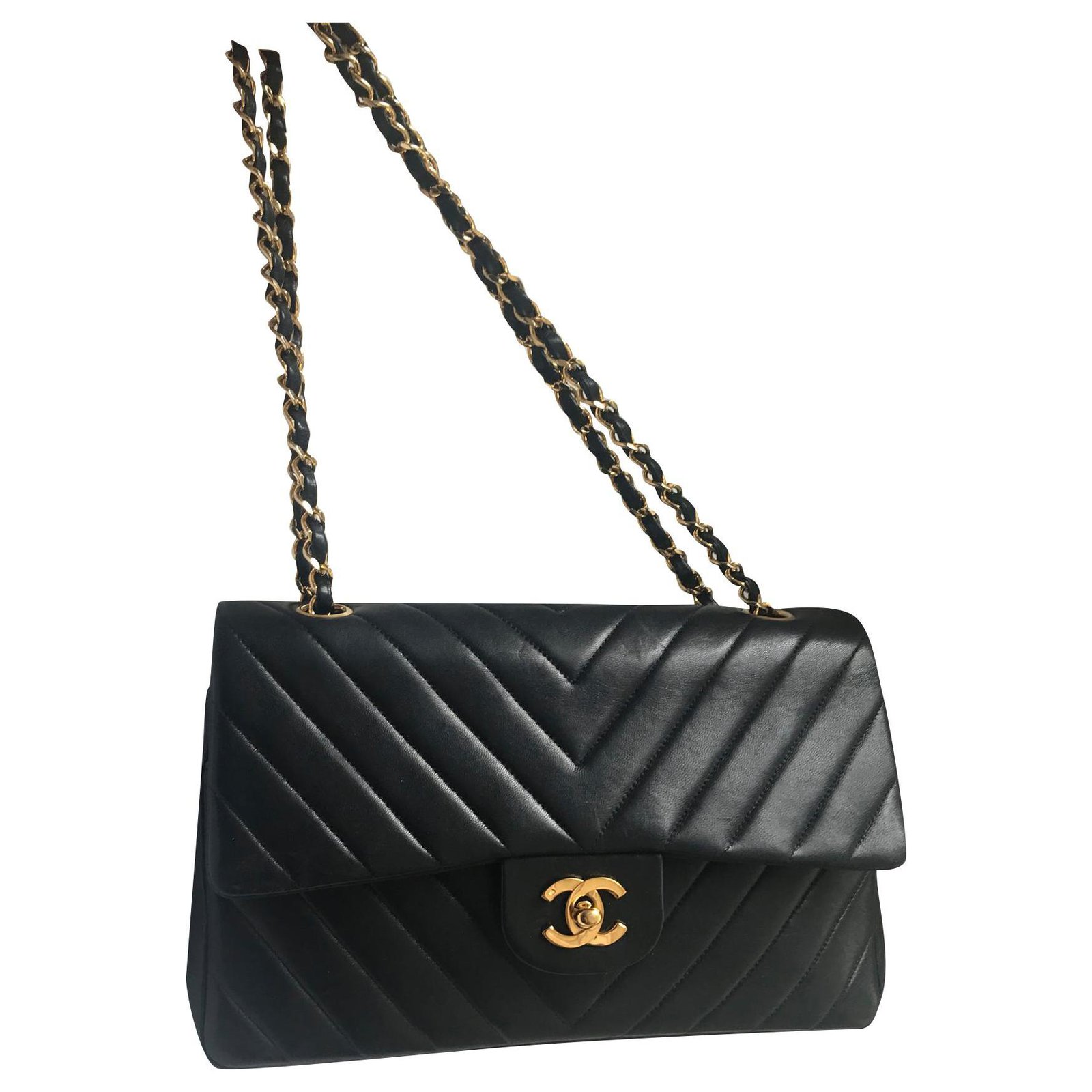 Chanel Black Chevron Calfskin Small Classic Double Flap Silver Hardware – Madison  Avenue Couture