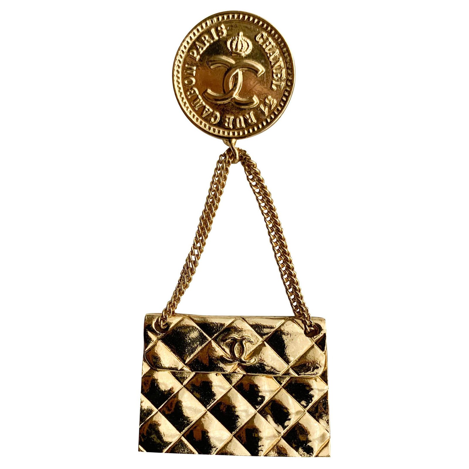 Chanel CC quilted Mademoiselle bag brooch Golden Metal ref.233655 - Joli  Closet