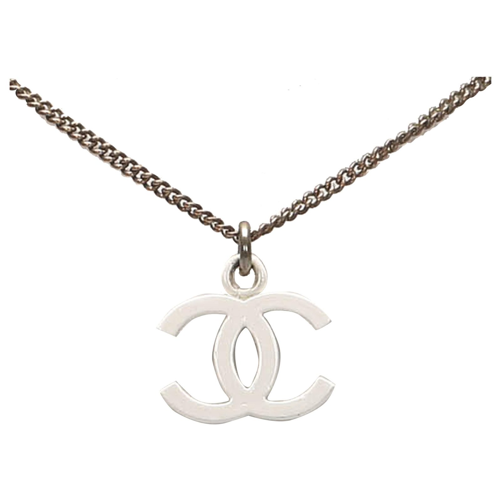 Chanel White CC Pendant Necklace