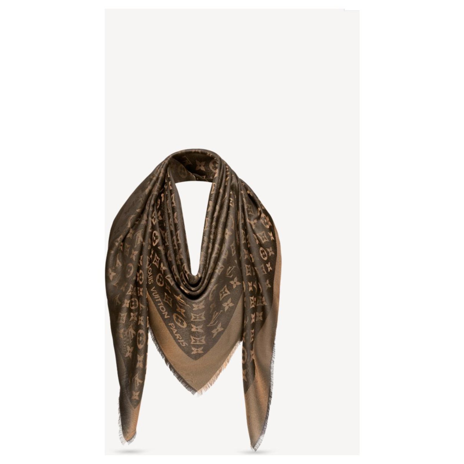 Louis Vuitton M75122 Scialle Monogram Shine Dark brown Silk Wool ref.234048  - Joli Closet